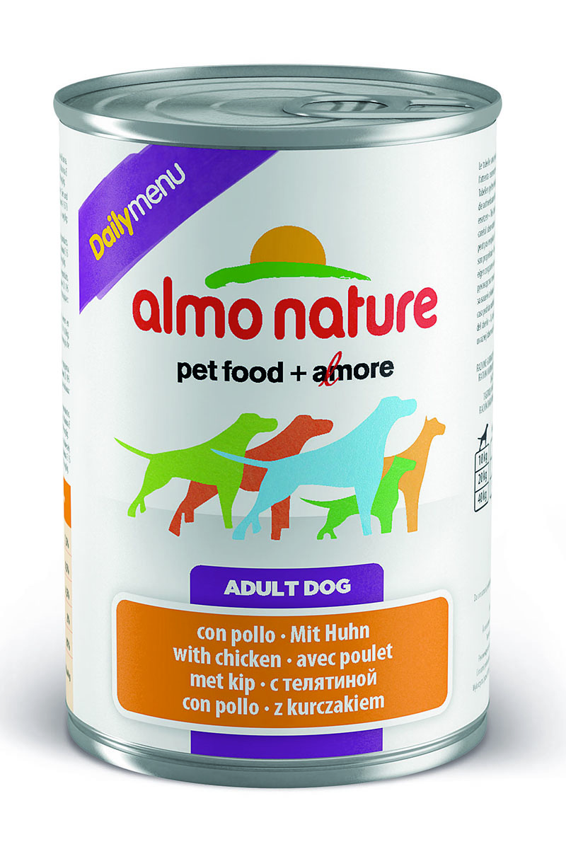 Консервы для собак Almo Nature Daily Menu, с курицей, 400 г10227 Консервы для собак Almo Nature Daily Menu, с курицей, 400 г10227Консервы Almo Nature Daily Menu - сбалансированный влажный корм для собак, изготовленный из ингредиентов высшего качества, являющихся натуральными источниками витаминов и питательных веществ. Состав: мясо и его производные (из них мясо курицы не менее 4%), зерновые, экстракт растительных белков, минералы. Пищевые добавки: витамин D3 709 МЕ/кг, витамин E 424 мг/кг. Гарантированные анализ: белки - 10%, клетчатка 0,5%, жиры - 5%, зола - 2,5%, влага - 81%. Калорийность - 890 ккал/кг. Товар сертифицирован.