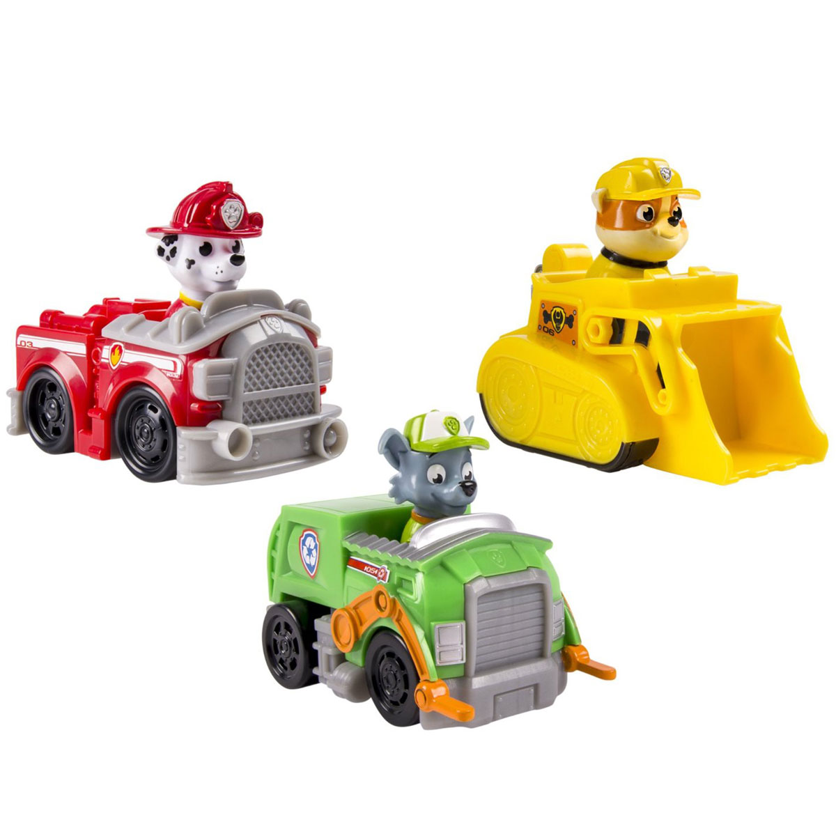 Paw Patrol Набор машинок спасателей16619 Paw Patrol Набор машинок спасателей16619Набор машинок спасателей Paw Patrol с персонажами популярного мультсериала несомненно порадует каждого юного поклонника мультфильма Щенячий патруль! Набор выполнен в виде главных героев на персональном транспорте: Крепыш едет на желтом бульдозере, Маршал - на красной пожарной машинке, а Рокки - на зеленой мусороуборочной. Фигурки щенков надежно закреплены в машинках и не снимаются. Игрушки легко можно катать, благодаря маленьким колесикам с плавным ходом. Изделия имеют высокую степень проработки деталей и очень похожи на свои мультипликационные прототипы. Игрушки произведены из высококачественного пластика, имеют безопасную форму, благодаря чему в них могут играть даже двухлетние дети, а наличие в наборе сразу трех персонажей поможет весело катать машинки наперегонки вместе с друзьями. Играя с любимыми персонажами, ребенок может воссоздать сценку из мультика или придумать новую сюжетную линию.