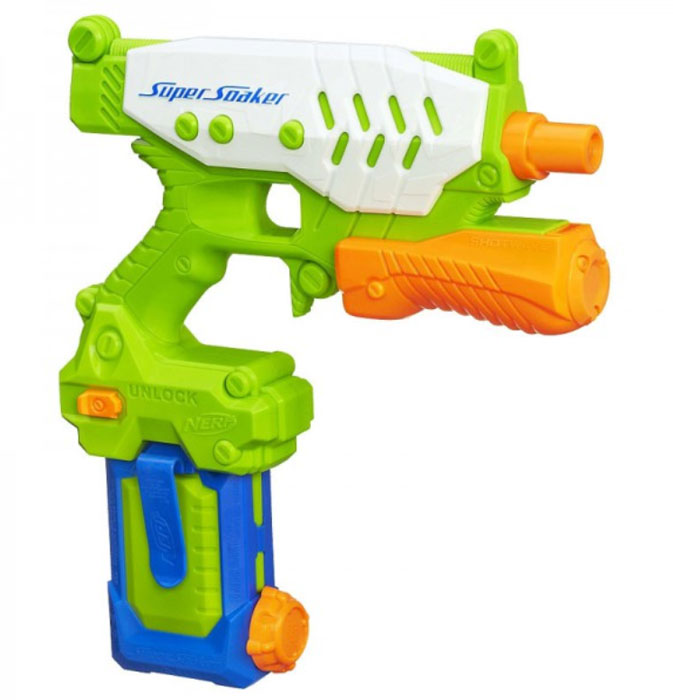 Водный бластер Nerf Super Soaker. Short Wave, цвет: салатовый, белый, оранжевыйA2279 Водный бластер Nerf Super Soaker. Short Wave, цвет: салатовый, белый, оранжевыйA2279Водный бластер Nerf Super Soaker. Short Wave станет отличным развлечением для детей в жаркую летнюю погоду. Этот яркий бластер очень прост в использовании: залейте воду в резервуар и, при движении поршня вперед-назад, он начнет стрелять струей воды. Порази своих соперников, выстрелив мощным потоком! Вместимость обоймы - 296 мл. Дальность выстрела - 10,6 м.