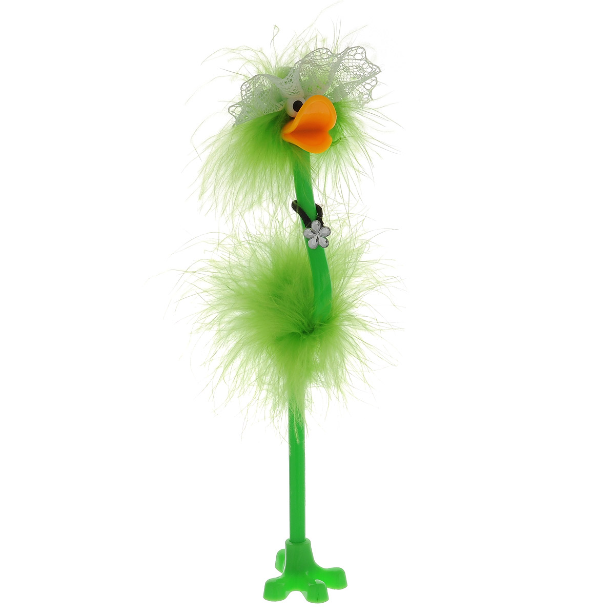 Ручка-игрушка Flamingo, в кружевной шляпке, с подставкой, цвет: салатовый82965_салатовый, шляпка Ручка-игрушка Flamingo, в кружевной шляпке, с подставкой, цвет: салатовый82965_салатовый, шляпкаОригинальная шариковая ручка-игрушка Flamingo станет отличным подарком и незаменимым аксессуаром на вашем рабочем столе. Ручка, украшенная перьями, выполнена в виде забавной птички фламинго в широкополой кружевной шляпке. К ручке прилагается подставка в виде лапки. Такая ручка - это забавный и практичный подарок, она не потеряется среди бумаг и непременно вызовет улыбку окружающих.