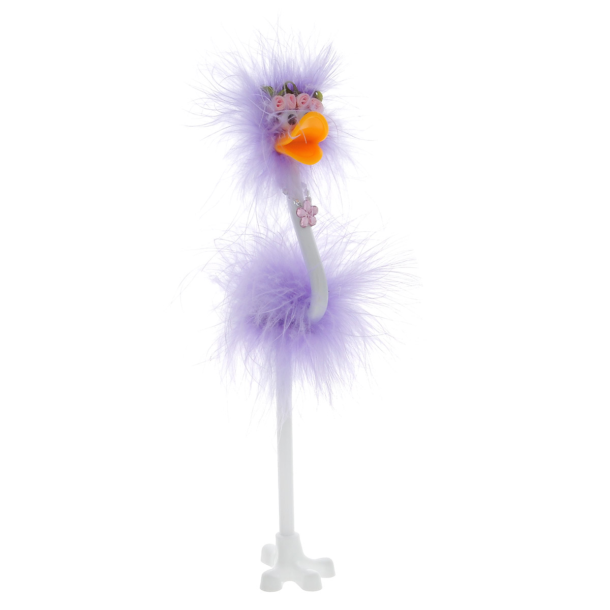 Ручка-игрушка Flamingo, с венком, с подставкой, цвет: сиреневый82965_сиреневый, венок Ручка-игрушка Flamingo, с венком, с подставкой, цвет: сиреневый82965_сиреневый, венокОригинальная шариковая ручка-игрушка Flamingo станет отличным подарком и незаменимым аксессуаром на вашем рабочем столе. Ручка, украшенная перьями, выполнена в виде забавной птички фламинго с цветочным венком, в колье из сверкающих страз. К ручке прилагается подставка в виде лапки. Такая ручка - это забавный и практичный подарок, она не потеряется среди бумаг и непременно вызовет улыбку окружающих.