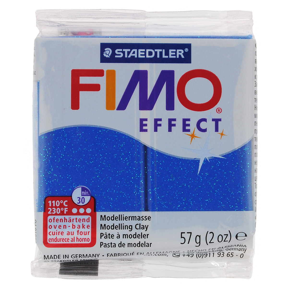 Полимерная глина Fimo Effect Metallic, цвет: синий, 57 г8020-302 Полимерная глина Fimo Effect Metallic, цвет: синий, 57 г8020-302Мягкая глина на полимерной основе (пластика) Fimo Effect Metallic идеально подходит для лепки небольших изделий (украшений, скульптурок, кукол) и для моделирования. Глина обладает отличными пластичными свойствами, хорошо размягчается и лепится, легко смешивается между собой, благодаря чему можно создать огромное количество поделок любых цветов и оттенков. Блок поделен на восемь сегментов, что позволяет легче разделять глину на порции. В домашних условиях готовая поделка выпекается в духовом шкафу при температуре 110°С в течении 15-30 минут (в зависимости от величины изделия). Отвердевшие изделия могут быть раскрашены акриловыми красками, покрыты лаком, склеены друг с другом или с другими материалами. Состав: поливинилхлорид, пластификаторы, неорганические наполнители, цветные пигменты.