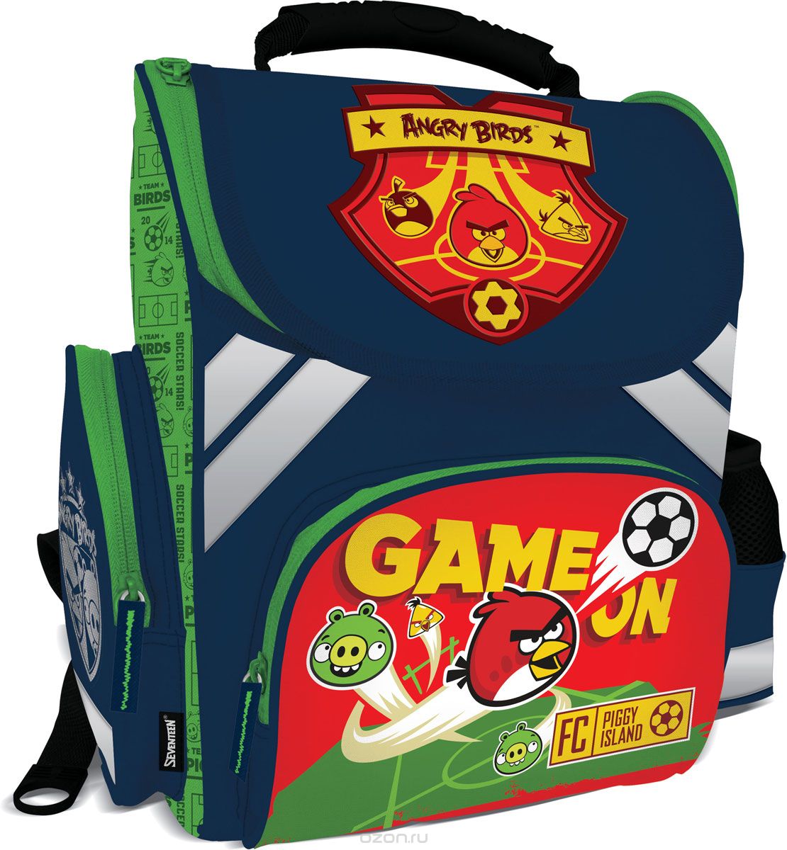 Ранец школьный Kinderline Angry Birds, цвет: синий, красныйABCB-UT1-113 Ранец школьный Kinderline Angry Birds, цвет: синий, красныйABCB-UT1-113Ранец школьный Kinderline Angry Birds выполнен из современного легкого и прочного материала синего цвета с яркой аппликацией. Ранец имеет одно основное отделение, закрывающееся на молнию с двумя бегунками. Внутри главного отделения расположен врезной карман на змейке и два разделителя с утягивающей резинкой, предназначенные для размещения предметов без сложения, размером до формата А4 включительно. На лицевой стороне ранца расположен накладной карман на молнии. По бокам ранца размещены два дополнительных накладных кармана, один на молнии, и один открытый. Ортопедическая спинка, созданная по специальной технологии из дышащего материала, равномерно распределяет нагрузку на плечевые суставы и спину. Удлиненные держатели облегчают фиксацию длины ремней с мягкими подкладками. Ранец оснащен удобной ручкой для переноски и двумя широкими лямками, регулируемой длины. Дно ранца дополнено пластиковыми ножками. Многофункциональный школьный ранец станет незаменимым...