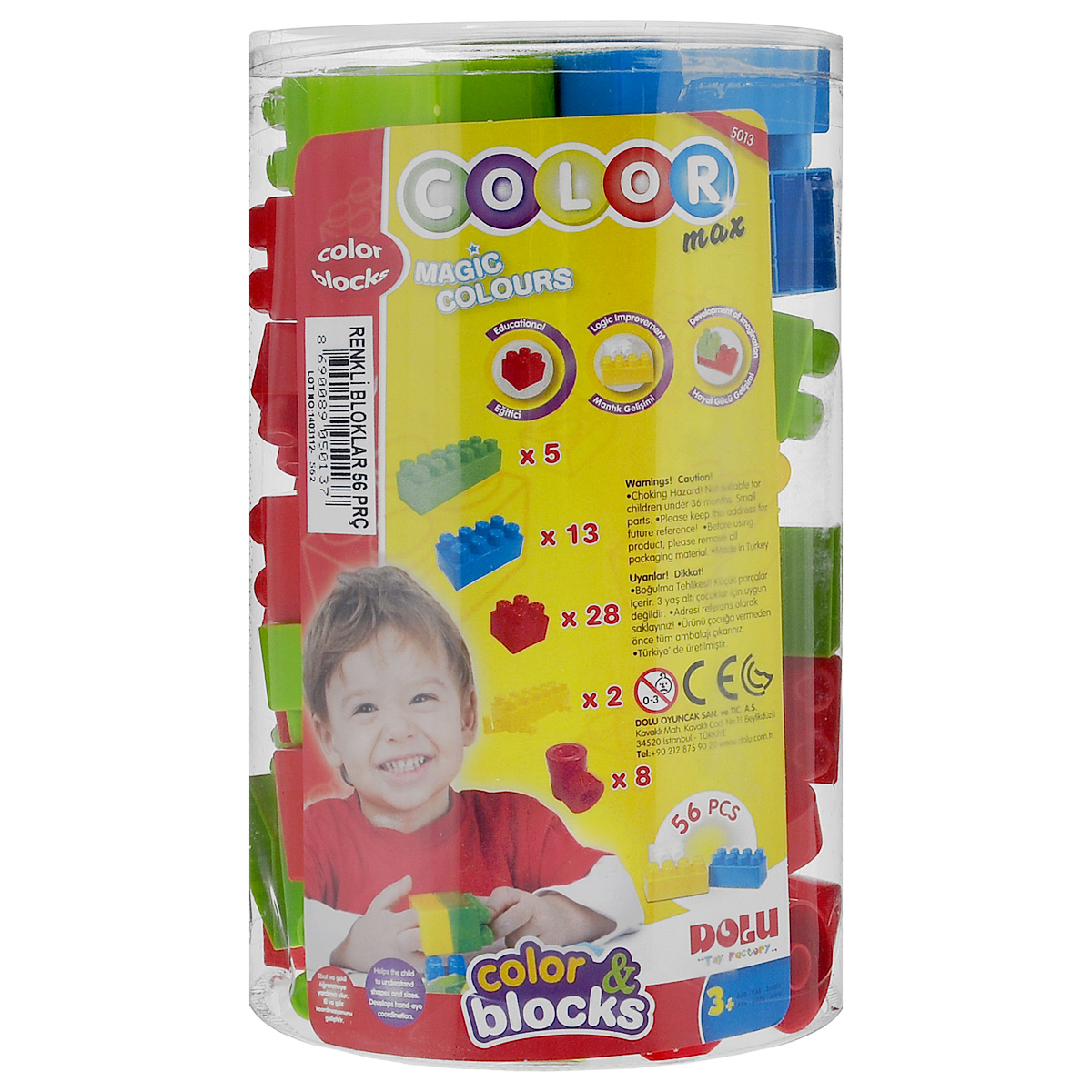 Dolu Конструктор Color Max5013 D-5 Dolu Конструктор Color Max5013 D-5Конструктор Dolu Color Max понравится любому ребенку. Он содержит 56 пластиковых элементов различного размера. С помощью этого набора ребенок сможет без труда создать любые поделки - простор для творчества ограничен лишь его фантазией! Конструктор разработан специально для малышей. Он имеет увеличенные детали, которые не только удобны для маленьких пальчиков ребенка, но и исключают возможность случайного проглатывания. Конструктор выполнен из прочного пластика. Малыш сможет часами играть с конструктором, комбинируя детали и придумывая различные истории. Игры с конструкторами помогут ребенку развить воображение, внимательность, пространственное мышление и творческие способности.