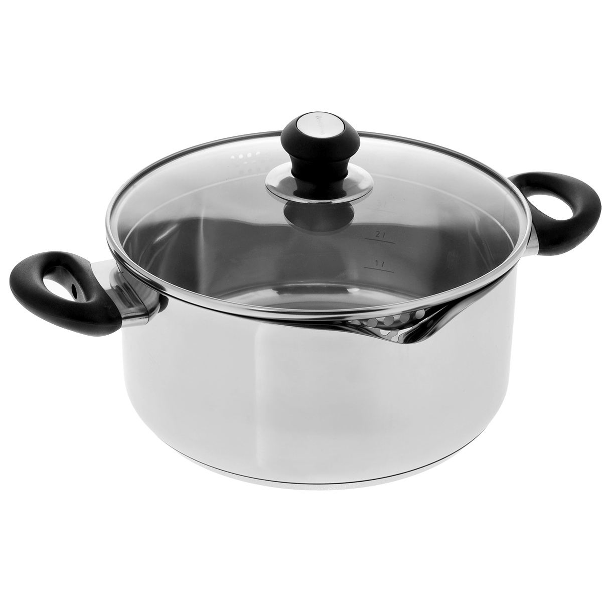Кастрюля Tescoma Presto с крышкой, 4,5 л728324 Кастрюля Tescoma Presto с крышкой, 4,5 л728324Кастрюля Tescoma Presto изготовлена из высококачественной нержавеющей стали 18/10 с зеркальной полировкой. Ее массивная конструкция и идеальная обработка соответствуют все требованиям, предъявленным к здоровому, удобному и экономному приготовлению. Посуда снабжена толстым многослойным дном. Тепло с плиты передается вовнутрь постепенно, без скачков и равномерно по целой площади дна. Это упрощает приготовление и препятствует пригоранию. Многослойное дно обладает замечательными термоаккумуляционными свойствами, которые помогают экономить энергию. Плиту можно выключать заранее перед окончанием приготовления, которое проходит и при низкой мощности плиты. Блюда, оставленные в посуде, дольше остаются горячими. Посуда снабжена эргономичными ручками из прочной пластмассы, которые не обжигают руки. Крышка кастрюли изготовлена из стекла, оснащена пароотводом и широким металлическим ободом. Специальные отверстия на ободе и носики позволяют сливать жидкость, не снимая крышки....