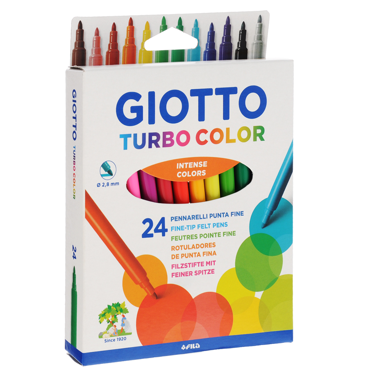 Фломастеры Giotto Turbo Color, 24 цвета071500 Фломастеры Giotto Turbo Color, 24 цвета071500Фломастеры Giotto Turbo Color - это 24 ярких насыщенных цвета и оттенка в разноцветных пластиковых корпусах (цвет корпуса соответствует цвету чернил). Наконечники фломастеров устойчивы к повышенному давлению и не разнашивается со временем. Каждый фломастер оснащен плотным невентилируемым колпачком, надежно защищающим чернила от испарения. Чернила изготовлены на водной основе. Легко отстирываются и смываются с рук. Открытый фломастер может храниться больше месяца. Фломастеры Giotto Turbo Color - идеальный инструмент для самовыражения и развития маленького художника! Длина фломастера: 15 см. Диаметр фломастера: 0,8 см.