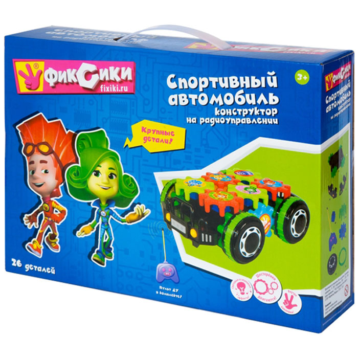 Фиксики конструктор Спортивный автомобиль (р/у, 26 дет.)FIX0711-022 Фиксики конструктор Спортивный автомобиль (р/у, 26 дет.)FIX0711-022Ты уже слышал про Фиксиков? Теперь и у тебя есть шанс подружиться с ними! Они не смогут удержаться, чтобы не помочь тебе в сборке конструктора на радиоуправлении «Спортивный автомобиль». Собери игрушку, а потом управляй ей с помощью пульта, как настоящей машинкой. Шестерёнки у игрушки двигаются, есть световые и звуковые эффекты. Детали пластиковые, крупные, их удобно держать в руке.