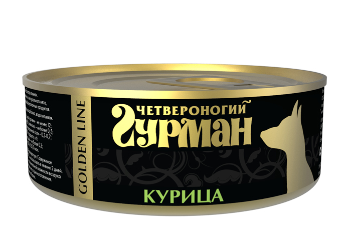 Консервы для собак Четвероногий гурман Golden line Курица натуральная в желе, 100 г209101004 Консервы для собак Четвероногий гурман Golden line Курица натуральная в желе, 100 г209101004Консервы для собак «Четвероногий Гурман» серии Golden line производятся исключительно из самых качественных сортов мяса и птицы категории Human Grade. Консервы содержат 0,5% натуральной желирующей добавки для профилактики образования жидкости в банке. Консервы Четвероногий гурман Курица натуральная в желе производятся из филе куриных грудок без кожи. Курица содержит много легкоусвояемого белка. В курином жире содержится много ненасыщенных жирных кислот. Ненасыщенные жирные кислоты оказывают благоприятное действие на многие процессы, в том числе на холестериновый обмен. Куриный жир оказывает благоприятное воздействие на состояние сердечной мышцы и стенок сосудов. Курица богата витаминами группы В, витаминами С, А, РР, цинком, фосфором, магнием. Состав: курица желирующая добавка, соль, вода питьевая. Вес: 100 г.