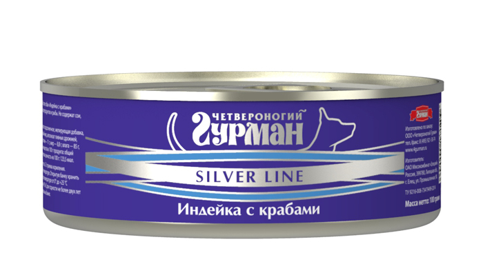 Консервы для собак Четвероногий гурман Silver line Индейка с крабами в желе, 100 г Консервы для собак Четвероногий гурман Silver line Индейка с крабами в желе, 100 г