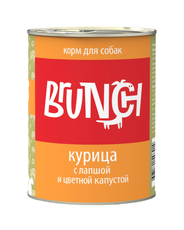 Консервы для собак Brunch Курица с лапшой и цветной капустой, 340 г400109006 Консервы для собак Brunch Курица с лапшой и цветной капустой, 340 г400109006Консервы Brunch для собак — полноценные мясорастительные корма из натуральных ингредиентов. Помимо мяса и субпродуктов, продукт содержит крупы (каши) и овощи. Рецептура является уникальной разработкой компании. Пропорции определены в соответствии с научными исследованиями, отвечают потребностям домашних животных в питательных веществах. Корм максимально приближен к полному рациону. Состав: мясо куриное, сердце, рубец говяжий, печень, макаронные изделия, капуста цветная, морковь, масло растительное, желирующая добавка, рыбий жир, пивные дрожжи, йодированная соль, морские водоросли, розмарин, юкка шидигера, ферментированный рис. Вес: 340 г.