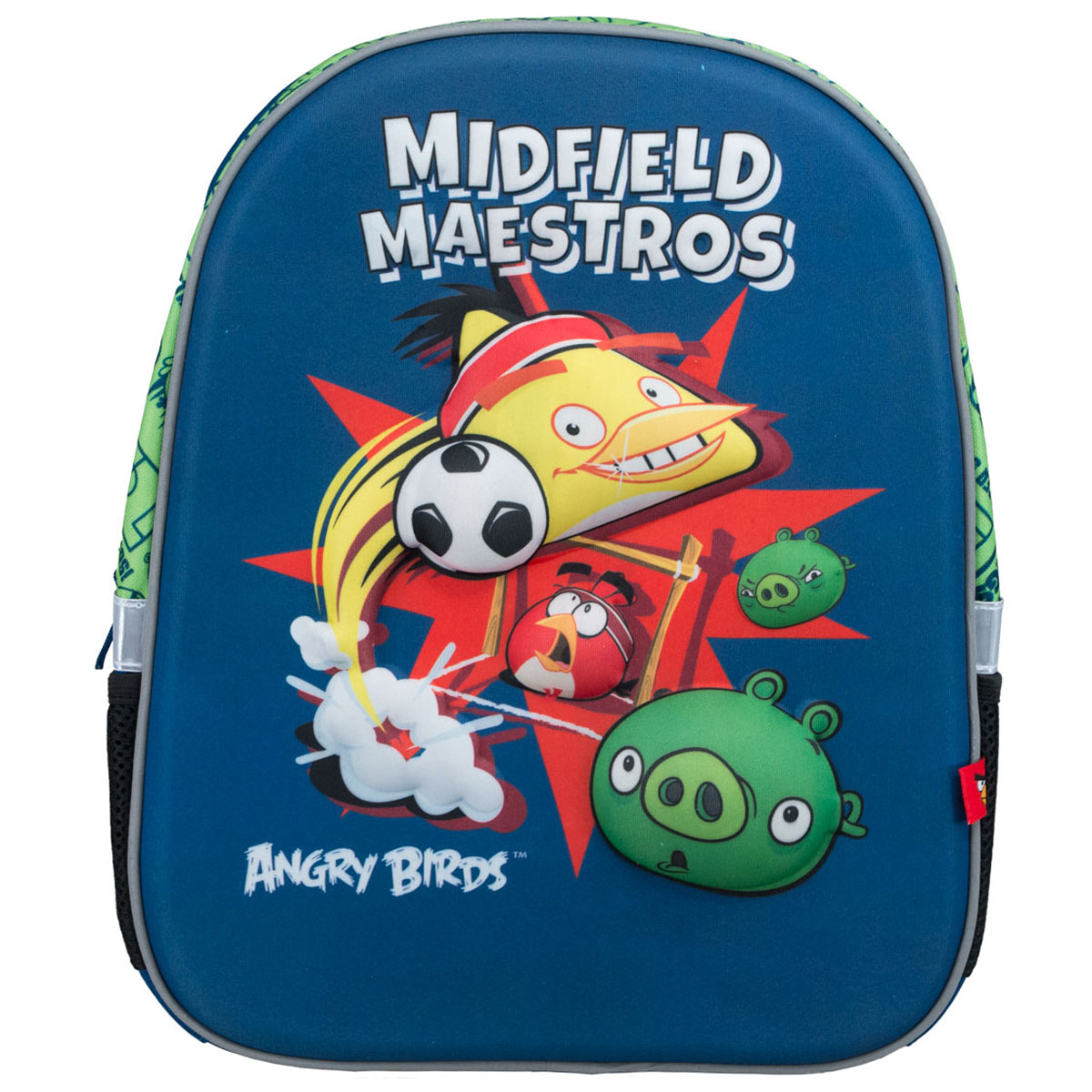 Рюкзак Angry Birds, цвет: синий, салатовый, черныйABCB-UT1-E140 Рюкзак Angry Birds, цвет: синий, салатовый, черныйABCB-UT1-E140Яркий рюкзак Angry Birds обязательно понравится вашему ребенку. Выполнен из прочного материала и оформлен изображениями героев из популярной компьютерной игры Злые птицы (Angry Birds). Содержит рюкзак одно вместительное отделение, закрывающееся на застежку-молнию. Внутри отделения находятся две мягкие перегородки для тетрадей или учебников. Лицевая стенка достаточно твердая, что позволяет не деформироваться рюкзаку. Рюкзак имеет два боковых кармана-сетка, стянутых сверху резинкой. Оснащен плечевыми ремнями и мягкой текстильной ручкой для переноски в руке. Широкие мягкие лямки регулируются по длине и равномерно распределяют нагрузку на плечевой пояс.