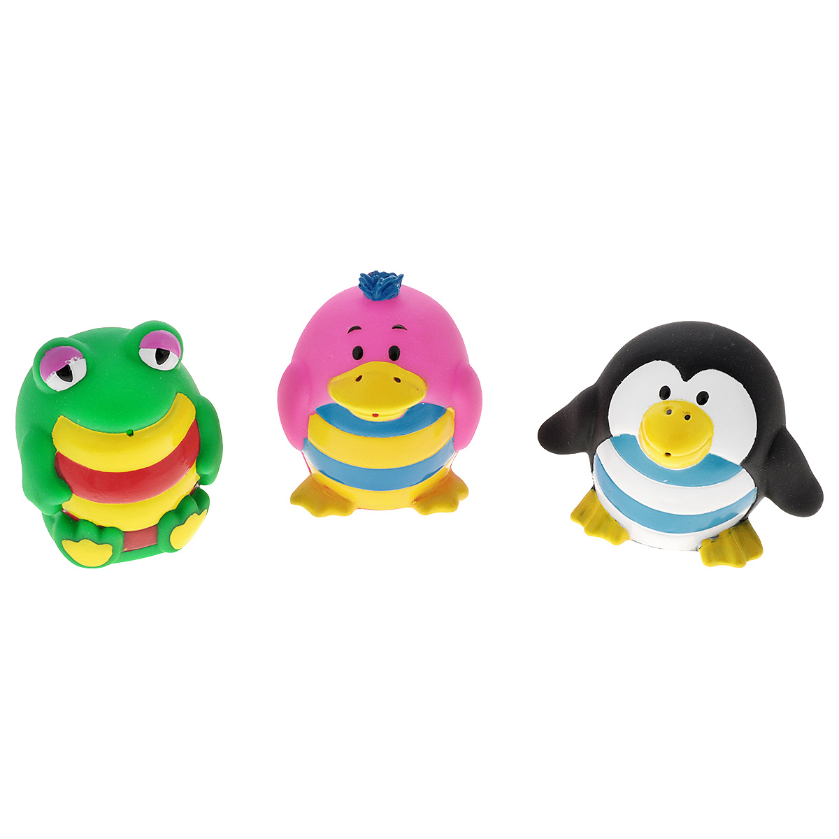 Игровой набор для ванны Mioshi Малыши-кругляши, 3 штMAU0304-010 Игровой набор для ванны Mioshi Малыши-кругляши, 3 штMAU0304-010С набором для ванны Mioshi Малыши-кругляши принимать водные процедуры станет ещё веселее и приятнее. Набор включает в себя три разные игрушки: лягушонка, пингвинёнка и розового птенчика. Все составляющие набора приятны на ощупь, имеют удобную для захвата маленькими пальчиками эргономичную форму и быстро сохнут. Забавным дополнением также будет возможность игрушек брызгать водой при сжатии. Устраивайте водные сражения! Игрушки Mioshi Aqua помогают малышам быстрее приспосабливаться к водной среде, а процесс принятия водных процедур делают веселым и увлекательным.