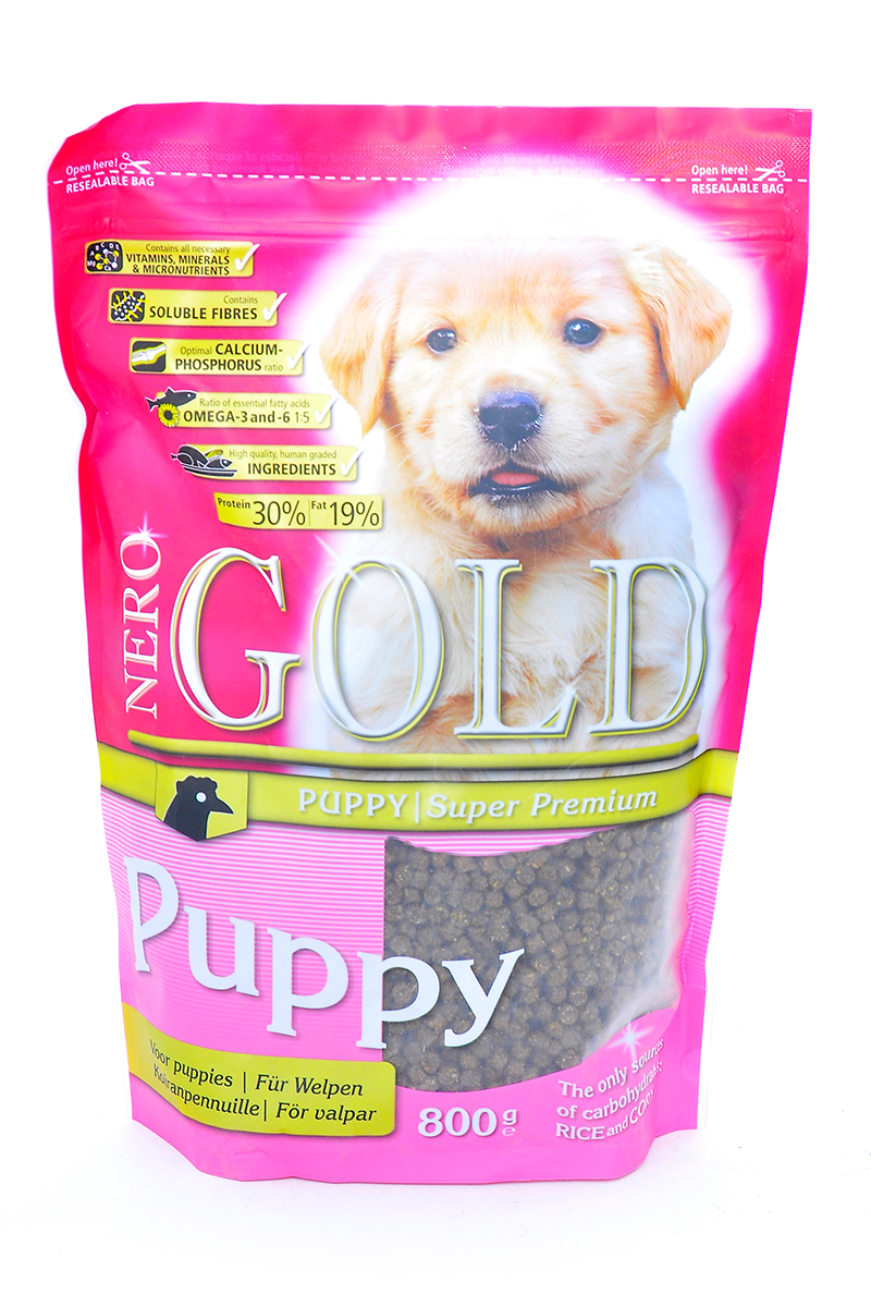 NERO GOLD super premium Для Щенков: Курица и рис (Puppy 30/19), 800 г.10261 NERO GOLD super premium Для Щенков: Курица и рис (Puppy 30/19), 800 г.10261Состав: дегидрированное мясо курицы, маис, рис, куриный жир, мякоть свеклы, льняное семя, дрожжи, кэроб, яичный порошок, гидролизированная куриная печень, минералы и витамины, гидролизованные хрящи (источник хондроитина), гидролизат ракообразных (источник глюкозамина), L-карнитин, лецитин, инулин (ФОС), таурин.