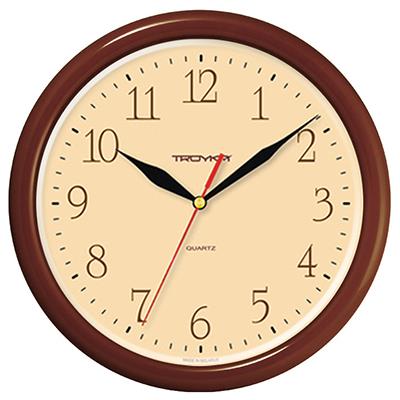 Часы настенные Troyka, цвет: коричневый. 2123428721234287 Часы настенные Troyka, цвет: коричневый. 2123428721234287Настенные кварцевые часы Troyka в классическом стиле, изготовленные из пластика, прекрасно подойдут под интерьер вашего дома. Круглые часы имеют три стрелки: часовую, минутную и секундную, циферблат защищен прозрачным пластиком. Диаметр часов: 24,5 см. Часы работают от 1 батарейки типа АА напряжением 1,5 В. Внимание! Часы укомплектованы бесплатным тестовым элементом питания для обеспечения их работоспособности при предпродажной подготовке и демонстрации рабочих функций.