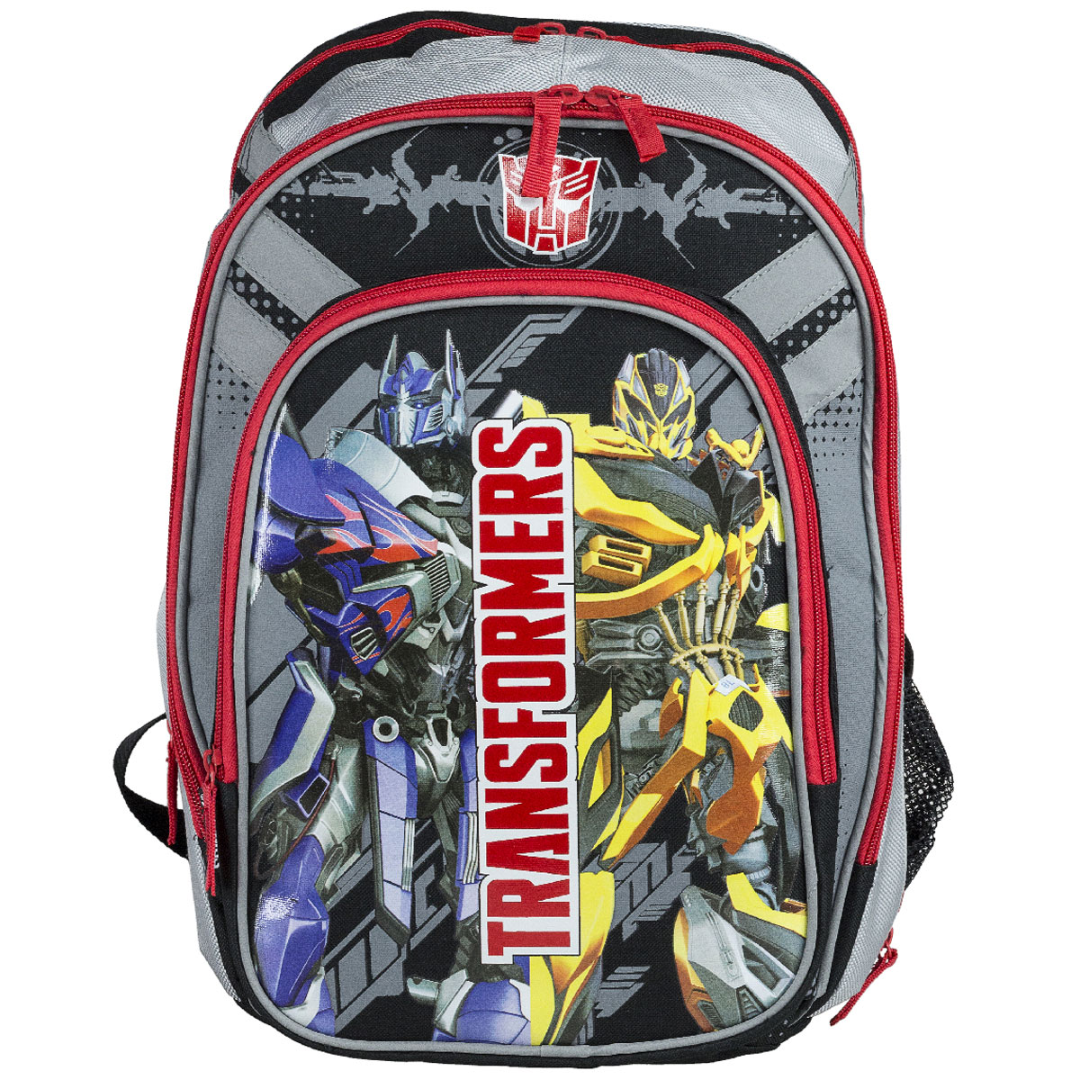 Рюкзак школьный Transformers Prime, цвет: черный, серый, красный. TRCB-MT1-731TRCB-MT1-731 Рюкзак школьный Transformers Prime, цвет: черный, серый, красный. TRCB-MT1-731TRCB-MT1-731Школьный рюкзак Transformers Prime обязательно привлечет внимание вашего школьника. Выполнен из прочных и высококачественных материалов, дополнен изображениями трансформеров. Содержит два вместительных отделения, закрывающиеся на застежки-молнии. Внутри большого отделения находится перегородка для тетрадей или учебников. Лицевая сторона оснащена накладным карманом на молнии. Внутри кармана расположены: открытый карман, открытый карман-сетка и отделение для мобильного телефона. По бокам рюкзака находятся два накладных кармана-сетка. Конструкция спинки дополнена противоскользящей сеточкой и системой вентиляции для предотвращения запотевания спины ребенка. Мягкие широкие лямки позволяют легко и быстро отрегулировать рюкзак в соответствии с ростом. Рюкзак оснащен эргономичной ручкой для удобной переноски в руке. Светоотражающие элементы обеспечивают безопасность в темное время суток. Такой школьный рюкзак станет незаменимым спутником вашего ребенка в походах за...