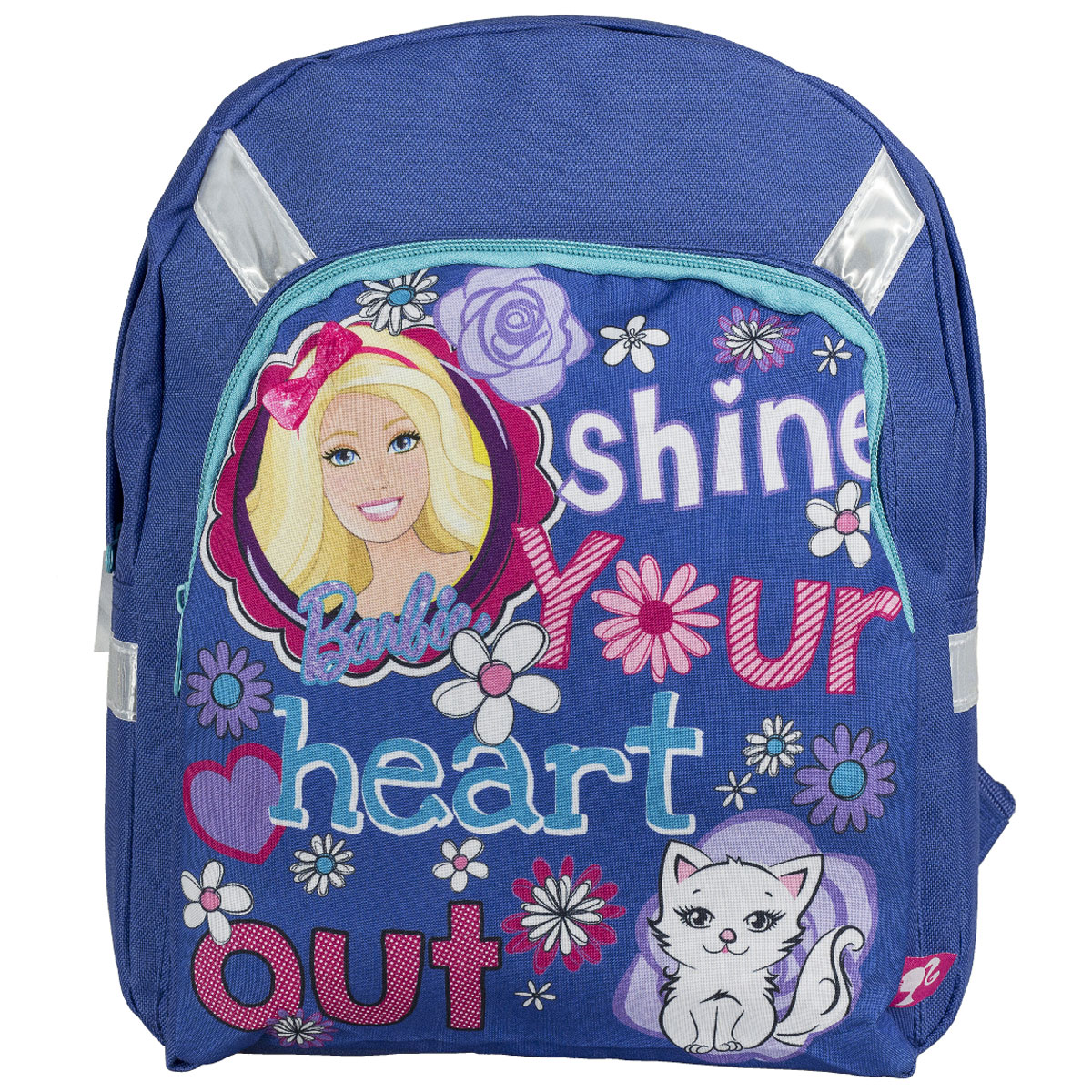 Рюкзак детский Barbie, цвет: синий. BRCB-UT4-558BRCB-UT4-558 Рюкзак детский Barbie, цвет: синий. BRCB-UT4-558BRCB-UT4-558Детский рюкзак Barbie обязательно привлечет внимание вашей девочки. Выполнен из прочного и безопасного материала и дополнен изображением милой Барби с кошечкой. Содержит одно вместительное отделение, закрывающееся на застежку-молнию. Лицевая сторона оснащена накладным карманом на молнии. Широкие лямки отлично регулируются по длине. Также у рюкзака предусмотрена текстильная ручка для переноски в руке. Светоотражающие элементы обеспечивают безопасность в темное время суток. Такой рюкзак порадует глаз и подарит отличное настроение вашему ребенку, который будет с удовольствием носить в нем свои вещи или любимые игрушки. Рекомендуемый возраст: от 7 лет.