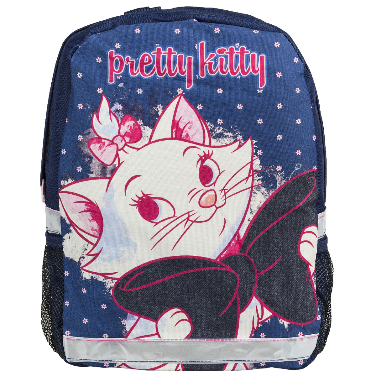 Рюкзак детский Marie Cat, цвет: темно-синий. MCCB-UT1-566MCCB-UT1-566 Рюкзак детский Marie Cat, цвет: темно-синий. MCCB-UT1-566MCCB-UT1-566Стильный и компактный детский рюкзак Marie Cat обязательно привлечет внимание вашей девочки. Выполнен из прочного и безопасного материала и дополнен изображением милой кошечки с бантиком. Содержит одно вместительное отделение, закрывающееся на застежку-молнию. Внутри отделения имеется мягкая перегородка. По бокам рюкзака находятся два кармана-сетка. Широкие лямки отлично регулируются по длине. Также у рюкзака предусмотрена текстильная ручка для переноски в руке. Светоотражающие элементы обеспечивают безопасность в темное время суток. Такой рюкзак порадует глаз и подарит отличное настроение вашему ребенку, который будет с удовольствием носить в нем свои вещи или любимые игрушки. Рекомендуемый возраст: от 7 лет.