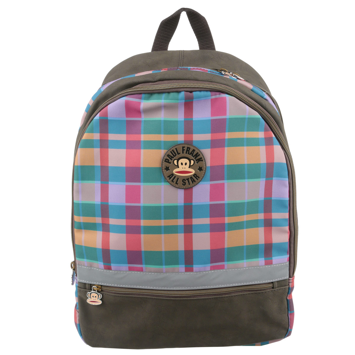 Рюкзак Kinderline Paul Frank, цвет: коричневый, розовый, зеленыйPFCB-UT1-392 Рюкзак Kinderline Paul Frank, цвет: коричневый, розовый, зеленыйPFCB-UT1-392Рюкзак Kinderline Paul Frank выполнен из износоустойчивых материалов и декорирован ярким рисунком и оригинальными аппликациями. Рюкзак имеет два вместительных отделения, закрывающихся на молнии. Внутри основного отделения разделитель, врезной кармашек на молнии и открытый карман для телефона. На лицевой стороне изделие дополнено вместительным врезным карманом на застежке-молнии. Рюкзак оснащен удобной ручкой для переноски и двумя широкими лямками, регулируемой длины. Спинка уплотнена, что позволяет снизить нагрузку на позвоночник.