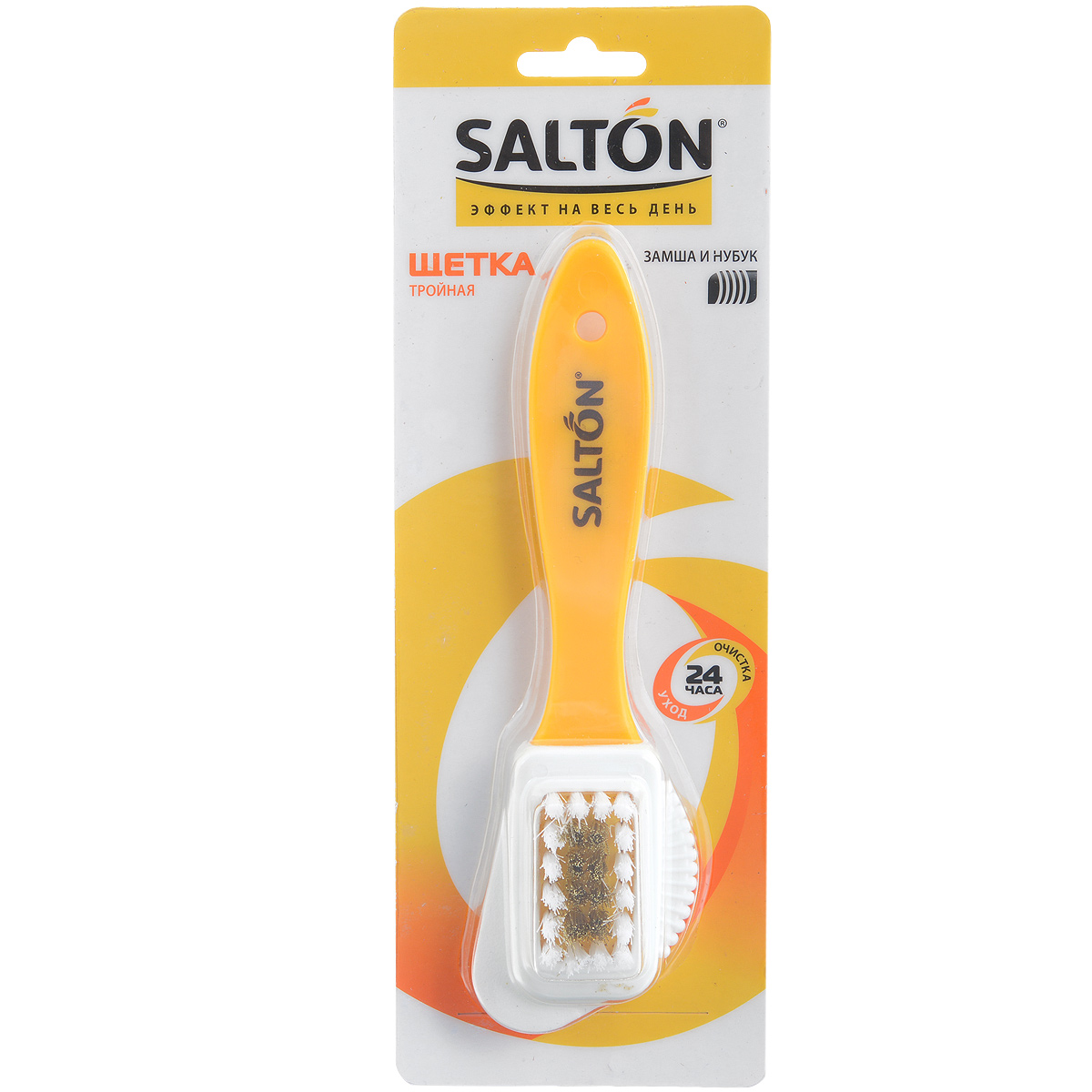 Щетка тройная Salton для изделий из замши и нубука26258775 Щетка тройная Salton для изделий из замши и нубука26258775Щетка тройная Salton предназначена для ухода за изделиями из замши и нубука. Благодаря трем зонам позволяет максимально удалить загрязнения с поверхности изделий, обновляя внешний вид: - поверхность из ворса и латунной проволоки эффективно удаляет сухие загрязнения; - боковое ребро эффективно очищает швы и ранты; - резиновая поверхность восстанавливает бархатистость материала. С щеткой Salton ваша обувь будет выглядеть как новая! Размер рабочей части: 6 см х 4,5 см х 3 см. Материал: пластик, резина, нейлон, латунь.