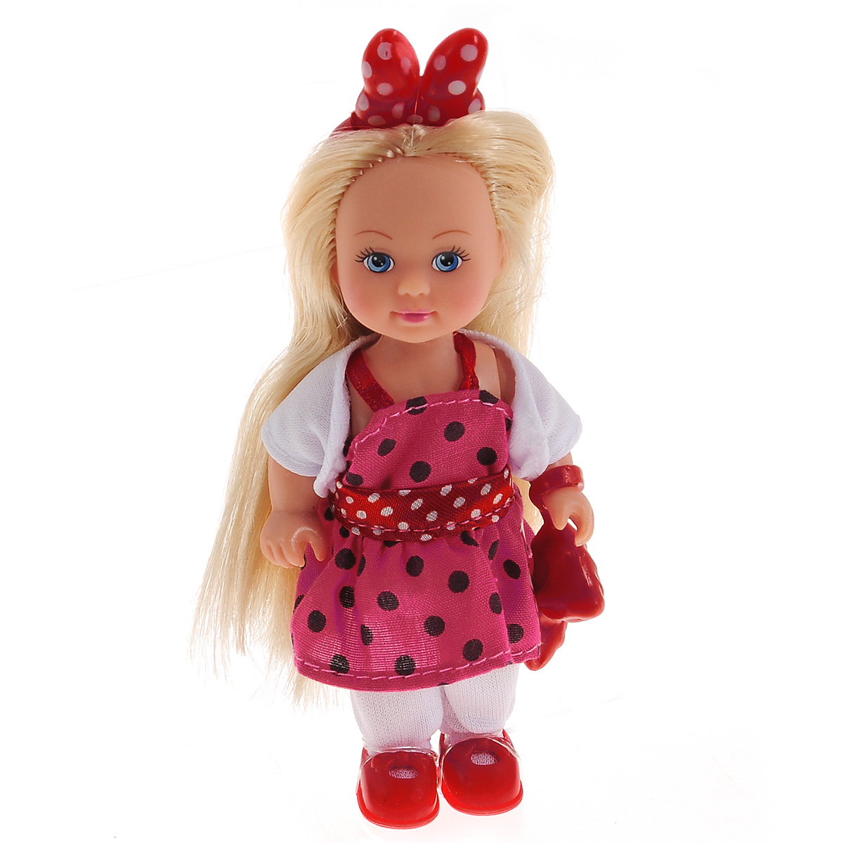 Simba Мини-кукла Еви Minnie Mouse цвет красный белый5746055 Simba Мини-кукла Еви Minnie Mouse цвет красный белый5746055Кукла Simba Еви: Minnie Mouse порадует любую девочку и надолго увлечет ее. Наряд куклы оформлен в стиле знаменитой героини Диснея Минни Маус. Малышка Еви одета в стильное платье, украшенное принтом в горошек, белое болеро и брюки, на голове у нее - оригинальный бант. Вашей дочурке непременно понравится заплетать длинные белокурые волосы куклы, придумывая разнообразные прически. Руки, ноги и голова куклы подвижны, благодаря чему ей можно придавать разнообразные позы. Игры с куклой способствуют эмоциональному развитию, помогают формировать воображение и художественный вкус, а также разовьют в вашей малышке чувство ответственности и заботы. Великолепное качество исполнения делают эту куколку чудесным подарком к любому празднику.