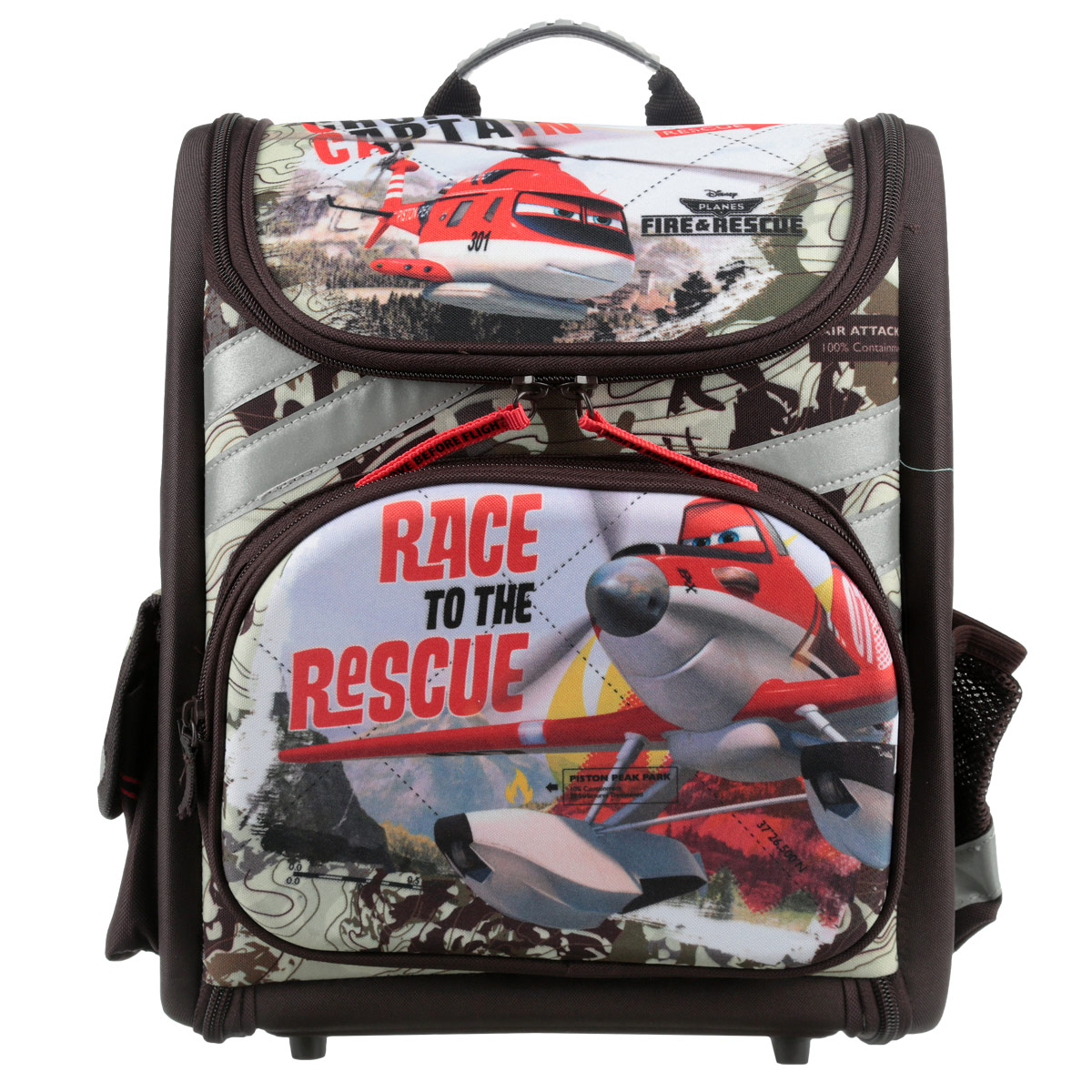 Ранец школьный Kinderline Planes, цвет: коричневыйPLCB-MT1-114 Ранец школьный Kinderline Planes, цвет: коричневыйPLCB-MT1-114Ранец школьный Kinderline Planes выполнен из современного легкого и прочного материала черного цвета с яркой аппликацией. Ранец имеет одно основное отделение, закрывающееся на молнию с двумя бегунками. Ранец полностью раскладывается. Внутри главного отделения расположены: накладной сетчатый карман и два разделителя с утягивающей резинкой, предназначенные для размещения предметов без сложения, размером до формата А4 включительно. На лицевой стороне ранца расположен накладной карман на молнии. По бокам ранца размещены два дополнительных накладных кармана, один под клапаном на липучке, и один открытый. Рельеф спинки ранца разработан с учетом особенности детского позвоночника. Ранец оснащен ручкой для переноски и двумя широкими лямками, регулируемой длины. Дно ранца защищено пластиковыми ножками. Многофункциональный школьный ранец станет незаменимым спутником вашего ребенка в походах за знаниями.