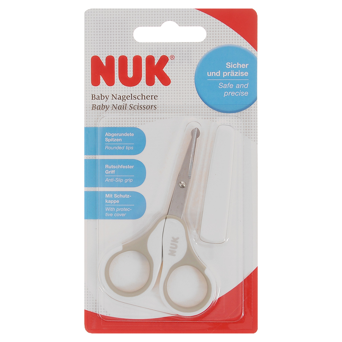 Ножницы детские Nuk, цвет: белый, бежевый, 10 см10256257_бежевый, белый Ножницы детские Nuk, цвет: белый, бежевый, 10 см10256257_бежевый, белыйДетские ножницы Nuk изготовлены из высококачественной нержавеющей стали. Ручки выполнены из прочного цветного пластика. Легкие и удобные, ножницы безопасны в использовании, кончики режущих кромок закруглены. Предназначены для бережного ухода за ногтями малыша. В наборе - защитный колпачок для хранения.