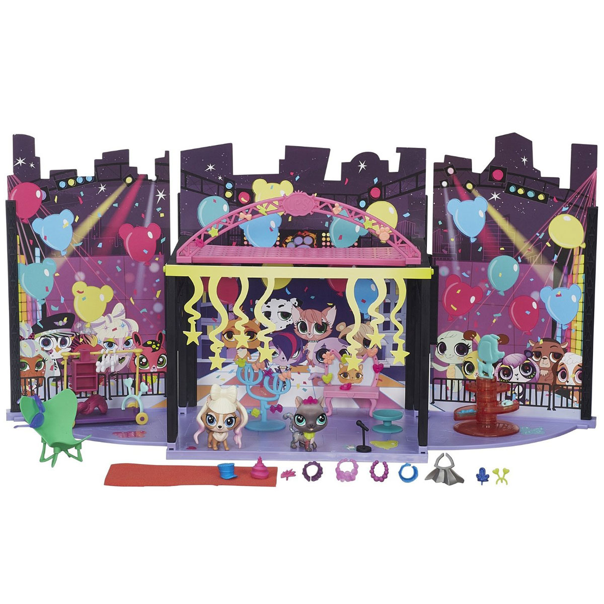 Игровой набор Littlest Pet Shop За кулисамиB1241 Игровой набор Littlest Pet Shop За кулисамиB1241Набор Littlest Pet Shop За кулисами приглашает всех поклонников Маленького Зоомагазина окунуться в яркую жизнь зверушек-селебрити! Маленькие знаменитости великолепно проводят время, устраивая вечеринки-афтепати и тусуясь за кулисами, что еще называется бекстейджем. В наборе есть уникальная локация с красивыми декорациями. Она представляет собой уютную комнату релаксации и гримерную для зверушек с двумя дополнительными боковыми помещениями. Зверушки могут расслабиться на дизайнерской мебели, навести марафет, пересмотреть свой гардероб и полакомиться угощениями для VIP-персон. На декорациях нарисованы интересные детали: вход в закулисье сторожат строгие охранники, из маленькой комнаты можно наслаждаться выступлением модного ди-джея, находясь по ту сторону сцены. Вход сюда только для избранных! Набор порадует огромным количеством тематических аксессуаров (их более 100), интересным оформлением, дополнительным пространством на крыше и двумя уникальными фигурками зверушек...
