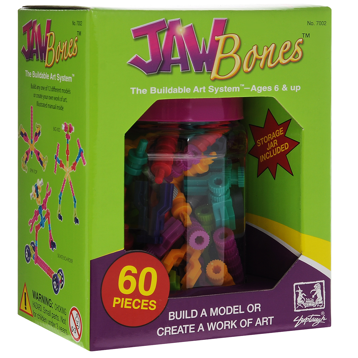 Jawbones Конструктор 70027002 Jawbones Конструктор 70027002Новый развивающий конструктор Jawbones непременно понравится вашему ребенку! При помощи красочных деталей, с уникальным креплением, можно собрать практически любую конструкцию или предмет в оригинальном и неповторимом стиле. Конструктор состоит из 60 элементов разного размера, цвета и назначения. В комплекте удобная банка для хранения деталей, и инструкция по сборке различных моделей. Ваш ребенок с удовольствием будет играть с конструктором, придумывая различные истории.