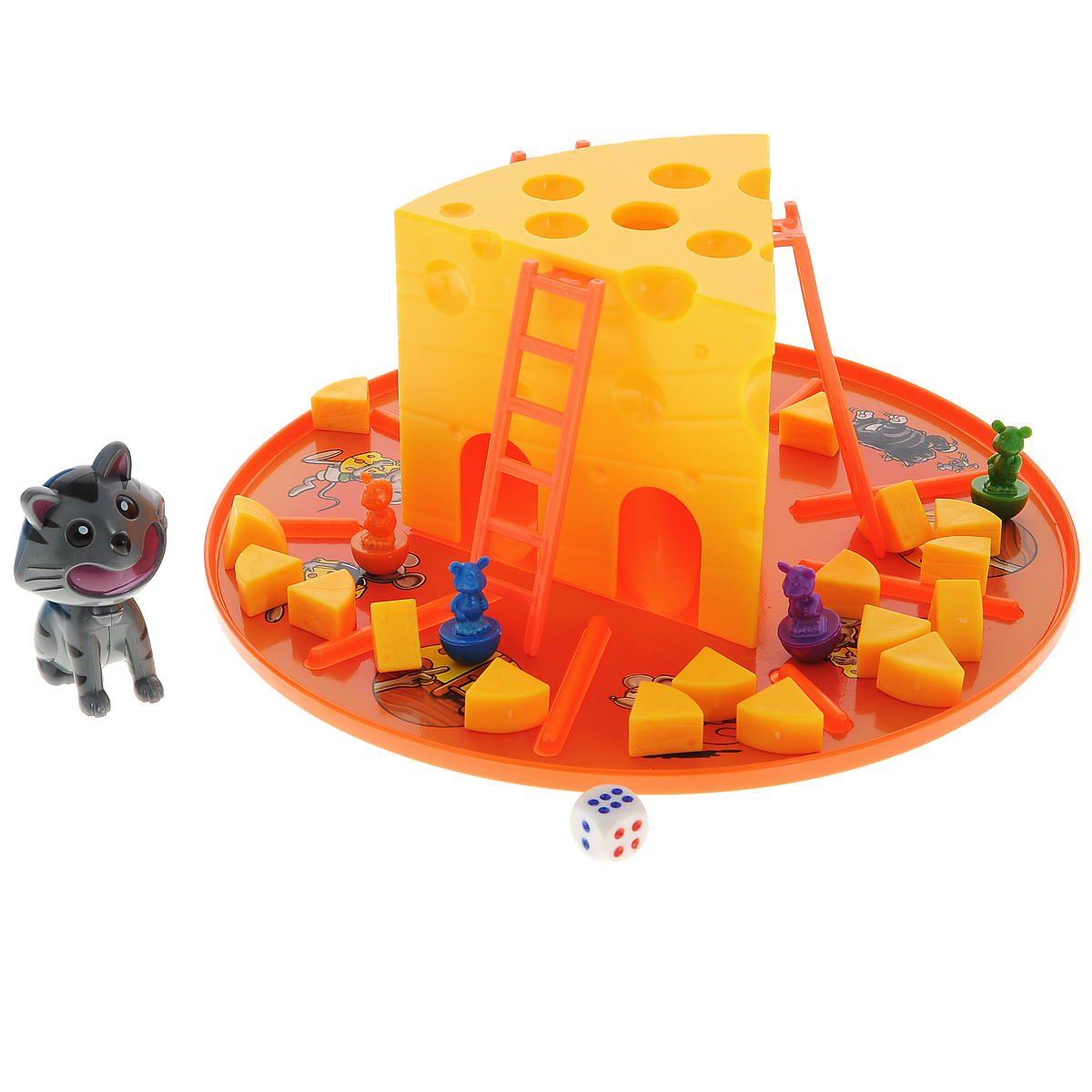 Настольная игра Zilmer Сырные бега, для всей семьиZIL0501-012 Настольная игра Zilmer Сырные бега, для всей семьиZIL0501-012Настольная игра Zilmer Сырные бега для детей и всей семьи, станет для вас незаменимым атрибутом хорошего времяпрепровождения! Четыре мышонка пытаются собрать как можно больше кусочков своего любимого лакомства. Но нужно быть осторожными! Громадный кот поджидает где-то за углом! Если вы не будете внимательно смотреть по сторонам, то он может погнаться за вами, и вы потеряете свой драгоценный кусочек сыра. Игра развивает мелкую моторику, логическое мышление и коммуникабельность. Состав игры: большой кусок сыра, игровое поле, маленькие кусочки сыра (17 шт.), лестница (3 шт.), фигурки мышат (4 шт.), фигурка кота, игральная кость, инструкция.