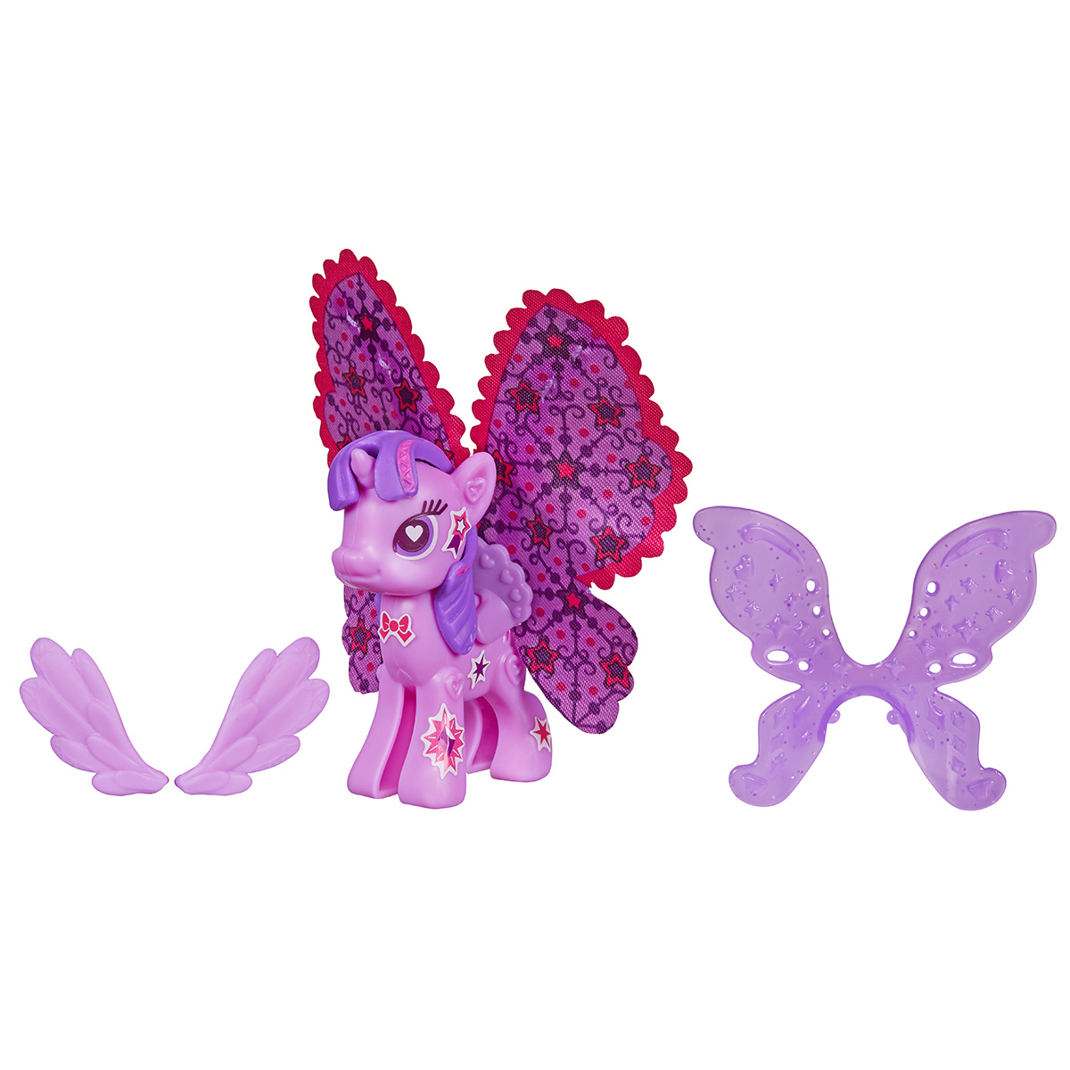 Игровой набор My Little Pony Пони с крыльями, цвет: сиреневыйB3590EU4 Игровой набор My Little Pony Пони с крыльями, цвет: сиреневыйB3590EU4С помощью игрового набора My Little Pony Пони с крыльями вы соберете любимую лошадку пони Твайлайт Спаркл с шикарными крыльями своими руками, создав ей неповторимый стиль! В наборе находится все необходимое: каркас лошадки, половинки которого необходимо соединить между собой, грива, хвостик, несколько видов крыльев - от маленьких до огромных, а еще красочные наклейки, которыми можно украшать крылышки или туловище лошадки. На получившуюся фигурку пони нужно поочередно прикрепить детали набора, а затем украсить получившуюся лошадку разноцветными блестящими наклейками, эффектно дополняющими образ. Фигурки, детали и даже аксессуары из других наборов серии Создай свою пони My Little Pony совместимы между собой. Собрав всю серию конструкторов можно комбинировать прически, крылья, аксессуары и наклейки разных лошадок, создавая по-настоящему уникальные игрушки!