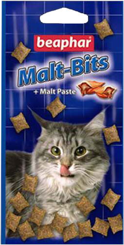BeapharMalt-Bits подушечки для кошек с мальт-пастой 150 г 300 шт.14467 BeapharMalt-Bits подушечки для кошек с мальт-пастой 150 г 300 шт.14467Отличное средство для предупреждения и удаления волосяных комков! Кусочки солода сочетают прекрасный вкус с эффективностью пасты про- тив волосяных комков. Кошки и котята заглатывают шерсть при вылизы- вании. Эта шерсть накапливается в желудочно-кишечном тракте кошки и превращается в волосяные «шары», которые могут влиять на нормальное пищеварение. Сухой кашель, рвота после еды, пучение кишечника и за- пор могут быть симптомами образования таких «шаров». Регулярное по- требление Malt Bits поможет смягчить эту проблему.