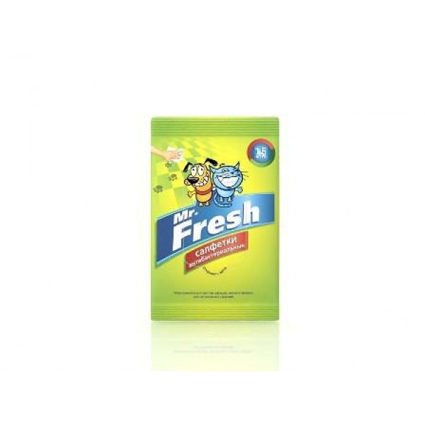 Mr.Fresh Салфетки антибактериальные влажные для лап 15 шт54696 Mr.Fresh Салфетки антибактериальные влажные для лап 15 шт54696Влажные салфетки подходят для всех видов поверхностей, а также для лап животных. Уничтожают неприятные запахи. Обладают антибактериальными и противогрибковыми свойствами с пролонгированным действием. Не содержит спирта. Тип средства: Салфетки