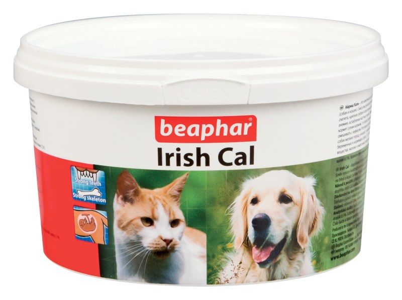 Beaphar Irish Cal минеральная смесь с повышенным содержанием солей кальция 250 г56095 Beaphar Irish Cal минеральная смесь с повышенным содержанием солей кальция 250 г56095Кормовая добавка для обогащения и балансирования рационов собак и кошек витаминами и минеральными веществами. По внешнему виду Irish Cal представляет собой порошок белесого цвета.
