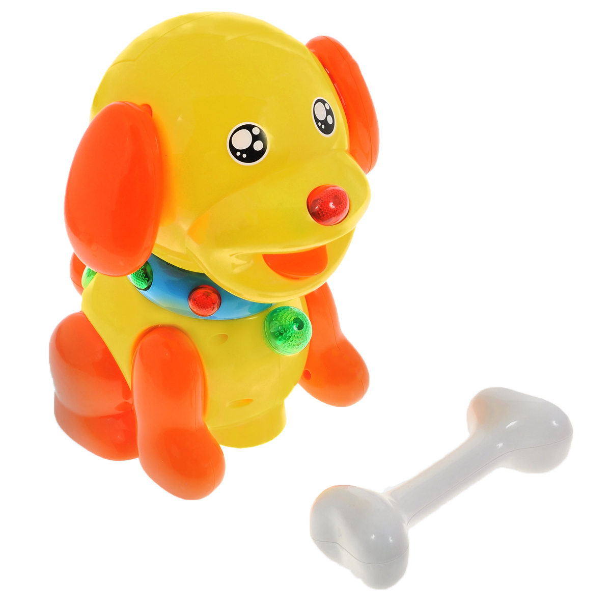 Интерактивная игрушка Малышарики Щенок БаддиMSH0303-007 Интерактивная игрушка Малышарики Щенок БаддиMSH0303-007Интерактивная игрушка Малышарики Щенок Бадди выполнена из безопасных материалов в ярком дизайне. Игрушка в виде забавного щенка по имени Бадди станет верным другом вашему малышу. Когда Бадди держит косточку, он начинает лаять и кружиться под веселую музыку, а если косточку забрать, то щенок остановится. Во время танца щенок шевелит ушами и передними лапами, а на спинке и ошейнике горят разноцветные огоньки. При столкновении с препятствием щенок меняет направление движения. Интерактивная игрушка Щенок Бадди поможет малышу ближе познакомиться с миром звуков, а также развивает логическое мышление, воображение и концентрацию внимания. Рекомендуемый возраст: 1-3 года. Для работы игрушки необходимы 4 батарейки напряжением 1,5V типа АА (не входят в комплект).