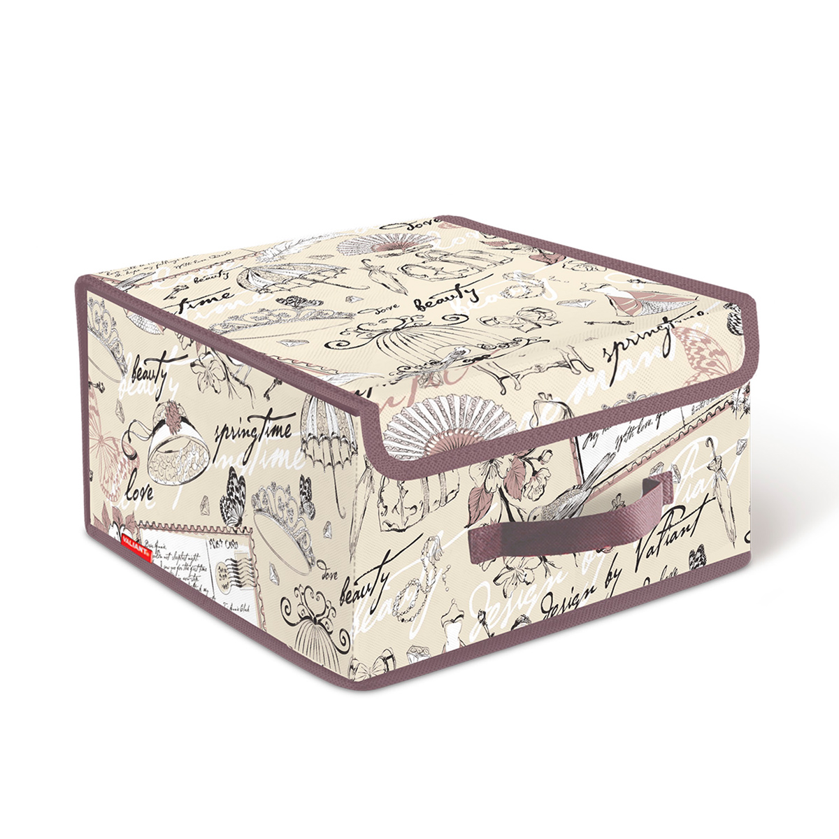 Короб стеллажный Valiant Romantic, с крышкой, 28 см х 30 см х 16 смRM-BOX-LS Короб стеллажный Valiant Romantic, с крышкой, 28 см х 30 см х 16 смRM-BOX-LSСтеллажный короб Valiant Romantic изготовлен из высококачественного нетканого материала, который обеспечивает естественную вентиляцию, позволяя воздуху проникать внутрь, но не пропускает пыль. Вставки из плотного картона хорошо держат форму. Короб снабжен специальной крышкой, которая фиксируется с помощью липучек. Изделие отличается мобильностью: легко раскладывается и складывается. В таком коробе удобно хранить одежду, белье и мелкие аксессуары. Красивый авторский дизайн прекрасно впишется в интерьер. Система хранения Romantic создаст трогательную атмосферу романтического настроения в женском гардеробе. Оригинальный дизайн придется по вкусу ценительницам эстетичного хранения. Системы хранения в едином дизайне сделают вашу гардеробную изысканной и невероятно стильной.