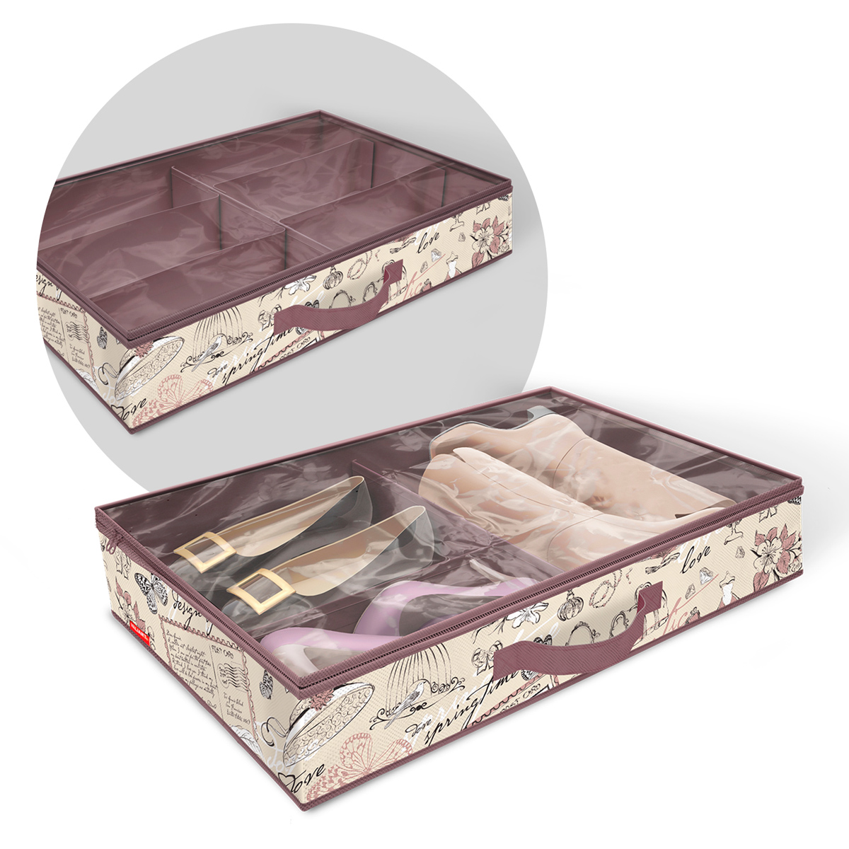 Кофр для хранения Valiant Romantic, 60 см х 40 см х 12 смRM-SM6 Кофр для хранения Valiant Romantic, 60 см х 40 см х 12 смRM-SM6Кофр для хранения Valiant Romantic изготовлен из высококачественного нетканого материала (спанбонда), который обеспечивает естественную вентиляцию, позволяя воздуху проникать внутрь, но не пропускает пыль. Кофр снабжен прозрачным окошком из ПВХ, что позволяет легко просматривать содержимое. Закрывается на застежку-молнию. В таком кофре удобно хранить одежду, белье и мелкие аксессуары, а также постельные принадлежности. Сбоку имеется ручка. Система хранения Romantic создаст трогательную атмосферу романтического настроения в женском гардеробе. Оригинальный дизайн придется по вкусу ценительницам эстетичного хранения. Системы хранения в едином дизайне сделают вашу гардеробную изысканной и невероятно стильной.