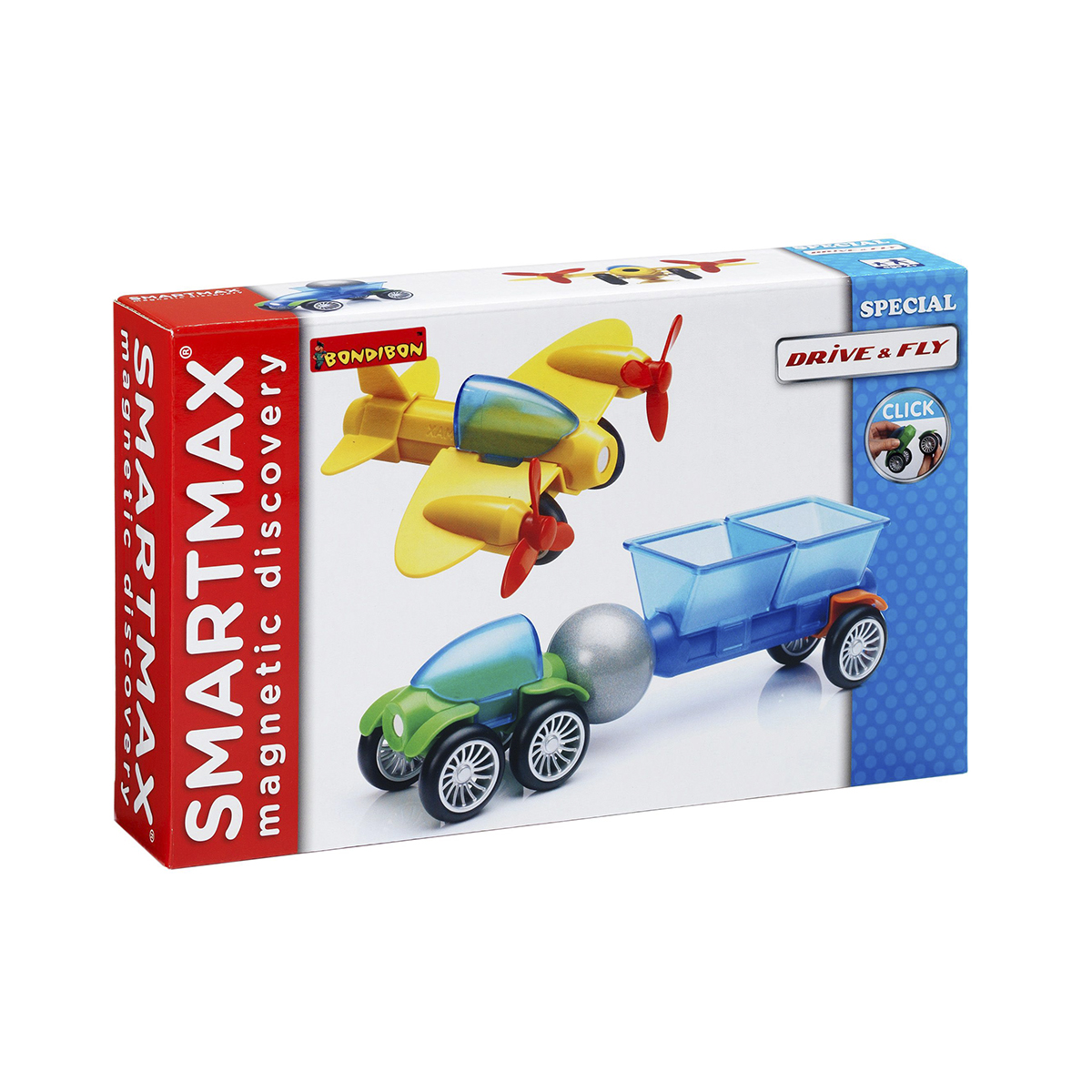 Bondibon Конструктор магнитный Smartmax На земле и воздухеВВ0880 Bondibon Конструктор магнитный Smartmax На земле и воздухеВВ0880Увлекаться игрой воображения и получать от этого сто процентов удовольствия – вот задача такого конструктора! Такой конструктор не только будет развлекать вашего малыша игрой, освобождая надолго вас от его требовательного внимания, но и познакомит вашего почемучку с принципом действия магнитов, и позволит собрать интересные модели, что не сможет не удивить родителей! Детали во всех наборах крупные и легкие, поэтому они прекрасно подходят для малышей от 2 лет. В набор «На земле и в воздухе» входит 15 деталей: 3 магнитные палочки SmartMax (короткая и две длинные), 1 металлический шарик, 3 пары колес, 2 кабины, 2 открытых кузова, 2 пропеллера на магнитах, 1 самолетные крылья с шасси и 1 самолетный хвост. Колеса-шасси закреплены на металлической оси и обуты в настоящие резиновые шины. Детали, не содержащие магнитов, имеют простые и удобные крепления. Палочки имеют оболочку, сделанную из высококачественной пластмассы, и сердцевину – достаточно сильный магнит. Магниты...
