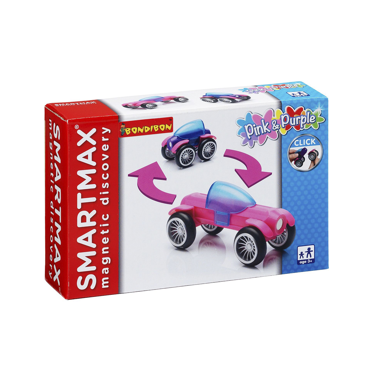 Bondibon Smartmax Конструктор магнитный Специальный набор Розовый и фиолетовыйВВ0903 Bondibon Smartmax Конструктор магнитный Специальный набор Розовый и фиолетовыйВВ0903Увлекаться игрой воображения и получать от этого сто процентов удовольствия – вот задача такого конструктора! Такой конструктор не только будет развлекать вашего малыша игрой, освобождая надолго вас от его требовательного внимания, но и познакомит вашего почемучку с принципом действия магнитов, и позволит собрать интересные модели, что не сможет не удивить родителей! Благодаря крупным и легким деталям этот конструктор подходит для детей уже от 3 лет. В набор «Розовый и Фиолетовый» входит 5 деталей: 2 магнитные палочки SmartMax (длинная розовая и короткая фиолетовая); 2 пары колес с розовыми крыльями; 1 кабина легкового (гоночного) автомобиля. Колеса закреплены на металлической оси и обуты в настоящие резиновые шины. Детали, не содержащие магнитов, имеют простые и удобные крепления. Палочки имеют оболочку, сделанную из высококачественной пластмассы, и сердцевину – достаточно сильный магнит. Магниты держатся внутри очень прочно, и выпадение их во время игры исключено. ...