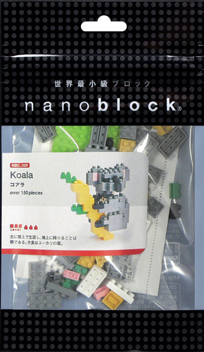 Nanoblock Мини-конструктор КоалаNBC_020 Nanoblock Мини-конструктор КоалаNBC_020Мини-модель очаровательного коала, висящего на ветке. Травоядное сумчатое животное обитает в основном на юге Австралии, проводя почти всю жизнь в кронах эвкалиптовых деревьев. Коала - единственный представитель семейства Коаловые, специально созданного для них. Часто по ошибке коалу считают разновидностью медведя, но это не так! Очевидно, мини-фигурка воссоздает коалу в его обычном состоянии: неспешно лакомящимся эвкалиптовыми листьями. Мини-коала входит в популярную коллекцию наноблок Животные. В комплекте: 150 элементов + запасные, подставка, подробная пошаговая схема сборки. Конструктор Nanoblock - самый маленький в мире конструктор, крайне необычный, как все японское. Высокоточные трехмерные модели из деталей подобных Лего, но предельно уменьшенных в размерах, стали хитом в Японии и буквально произвели фурор в Америке, Европе, Азии и Австралии. Самая маленькая деталь конструктора - 4 мм х 4 мм, а классический прямоугольный элемент 2-на-4 точки...