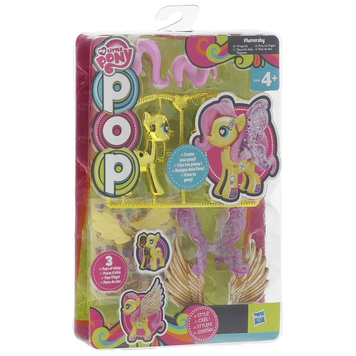My Little Pony Игровой набор Fluttershy, с волшебными крыльямиB3590EU4 My Little Pony Игровой набор Fluttershy, с волшебными крыльямиB3590EU4Игровой набор Fluttershy откроет перед вашей малышкой невероятные возможности! Девочка сможет сама собрать свою любимую пони - или придумать уникальную, комбинируя элементы из разных наборов. В набор входят элементы фигурки пони Флаттершай - 2 детали туловища, грива, хвостик, 3 пары крыльев, а также лист с наклейками, которыми малышка сможет украсить пони по своему вкусу. Все элементы набора выполнены из прочного безопасного пластика. Все элементы набора легко соединяются друг с другом и собрать очаровательную пони не составит труда. Набор совместим с другими наборами из серии My Little Pony, что позволит малышке создать свою собственную, уникальную пони. Флаттершай - пони-пегас, являющаяся одной из главных героинь сериала My Little Pony. Она живет в маленьком доме возле Вечнозелёного леса и заботится о животных. Ее питомцем является кролик Энджел. Флаттершай воплощает элемент доброты.