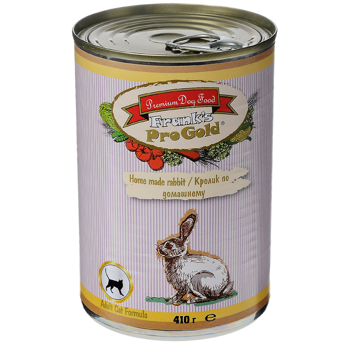 Консервы для кошек Franks ProGold, с кроликом по-домашнему, 410 г24716 Консервы для кошек Franks ProGold, с кроликом по-домашнему, 410 г24716Консервы для кошек Franks ProGold - полнорационный продукт, содержащий все необходимые витамины и минералы, сбалансированный для поддержания оптимального здоровья вашего питомца! Ваш любимец, безусловно, оценит нежнейшие кусочки мяса в желе! Произведенные из натуральных ингредиентов, консервы Franks Pro Gold не содержат ГМО, сою, искусственных красителей, консервантов и усилителей вкуса. Состав: мясо курицы, кролик, мясо и его производные, злаки, витамины и минералы. Пищевая ценность: влажность 81%,белки 6,5%, жиры 4,5%, зола 2%, клетчатка 0,5%. Добавки: витамин A 1600 IU, витамин D 140 IU, витамин E 10 IU, таурин 300 мг/кг, железо E1 24 мг/кг, марганец E5 6 мг/кг, цинк E6 15 мг/кг, йодин E2 0,3 мг/кг. Калорийность: 393,6 ккал. Товар сертифицирован.
