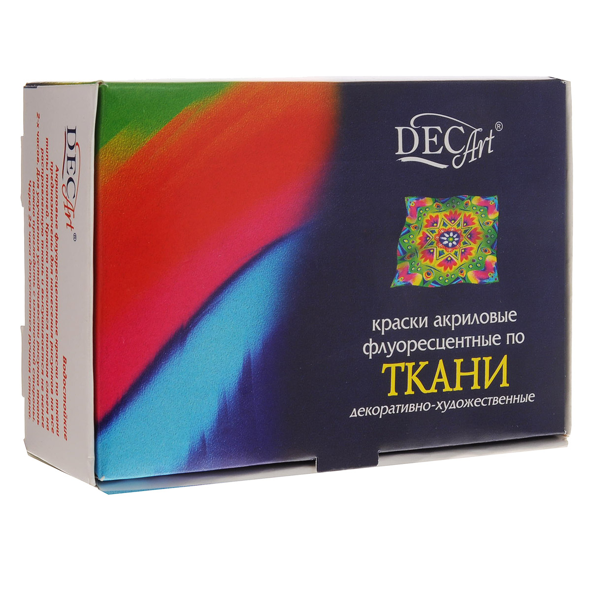 Краски акриловые флуоресцентные по ткани DecArt, 6 цветов. 28F-6.20-5028F-6.20-50 Краски акриловые флуоресцентные по ткани DecArt, 6 цветов. 28F-6.20-5028F-6.20-50Краски акриловые флуоресцентные по ткани DecArt, 6 цветов предназначены для нанесения рисунков на все типы тканей. Краска наносится тонким слоем на расправленную ткань и высушивается не менее 2-х часов. Яркость красок усиливается при солнечном или искусственном освещении. Особенно эффектны краски в лучах ультрафиолетового света. Состав набора: лимонный, оранжевый, красный, голубой, зеленый, сиреневый. Емкость баночки 20 мл.