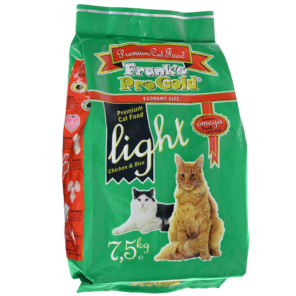 Корм сухой Franks ProGold для кошек, склонных к полноте, с курицей и рисом, 7,5 кг23294 Корм сухой Franks ProGold для кошек, склонных к полноте, с курицей и рисом, 7,5 кг23294Сухой корм Franks ProGold - это полноценный сбалансированный корм для склонных к полноте кошек, а также после кастрации и стерилизации. Каждая четвертая кошка страдает избыточным весом. Однажды появившийся избыточный вес имеет тенденцию сохраняться и даже увеличиваться. Лишние килограммы могут повредить здоровью вашей кошки. Чтобы вернуть кошке идеальный вес, необходимы разумные ограничения рациона. Состав: мясо курицы, рис, маис, рыбное филе, печень птицы, кукурузная мука, мякоть свеклы, куриный жир, дрожжи, рыбий жир, минералы и витамины, фруктоолигосахариды (минимум 0,5%), лецитин, холинхлорид, витамин У, витамин С. Пищевая ценность: белки 29,0%, жиры 12,0%, клетчатка 2,5%, зола 6,5%, влажность 8,0%, фосфор 0,9%, кальций 1,0%, натрий 0,4%, магний 0,08%. Калорийность: 3505 ккал/кг. Товар сертефицирован.