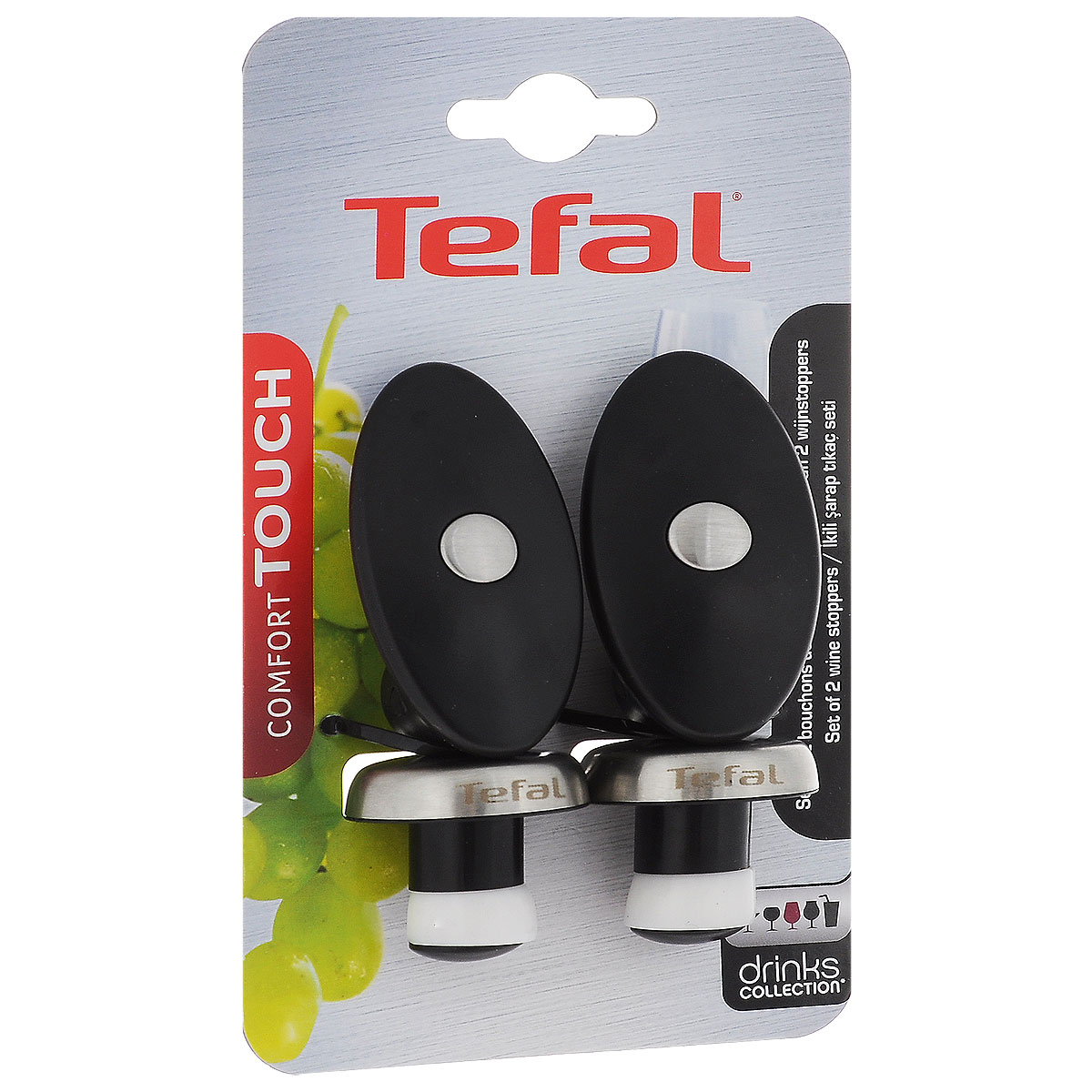 Набор пробок для бутылок Tefal Comfort Touch, 2 шт2100071054 Набор пробок для бутылок Tefal Comfort Touch, 2 шт2100071054Набор пробок Tefal Comfort Touch, изготовленный из стали и пластика, станет полезным аксессуаром на вашей кухне. Пробки крепко вставляются в горлышко бутылки, что позволяет закрыть предотвратить выветривание вина и других напитков. Благодаря удобным ручкам вы с легкостью можете извлечь пробки из сосуда. Функциональность набора позволит ему занять достойное место в вашем кухонном инвентаре. Длина пробки: 10 см.