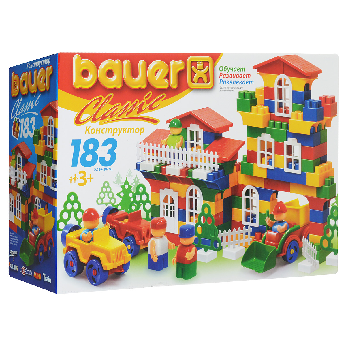 Bauer Конструктор Classic 198198 Bauer Конструктор Classic 198198Конструктор Bauer Classic содержит 183 ярких деталей разных форм, цветов и размеров для сборки различных по сложности 2-х и 3-х мерных объектов. Конструктор прекрасно подходит для детского творчества и семейного отдыха, способствуют развитию объёмного мышления ребенка, фантазии, координации движения глаз, мелкой моторики и памяти. Все детали сделаны из высококачественного пластика с использованием пищевых красителей. Ребенок сможет часами играть с этим конструктором, придумывая разные истории и комбинируя детали. Конструктор Bauer Classic адаптирован к программам дошкольного образования, и может быть использован как индивидуально, так и в коллективе.