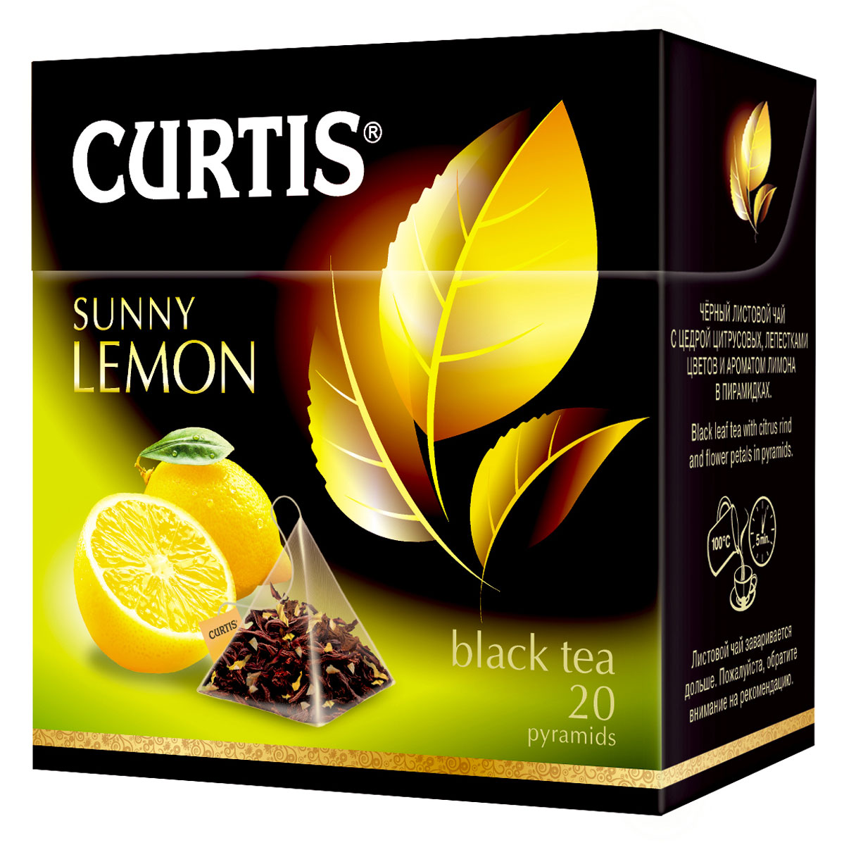 Curtis Sunny Lemon черный чай в пакетиках, 20 шт514700 Curtis Sunny Lemon черный чай в пакетиках, 20 шт514700Curtis Sunny Lemon - черный листовой чай с цедрой цитрусовых, лепестками цветов и ароматом лимона в пирамидках.