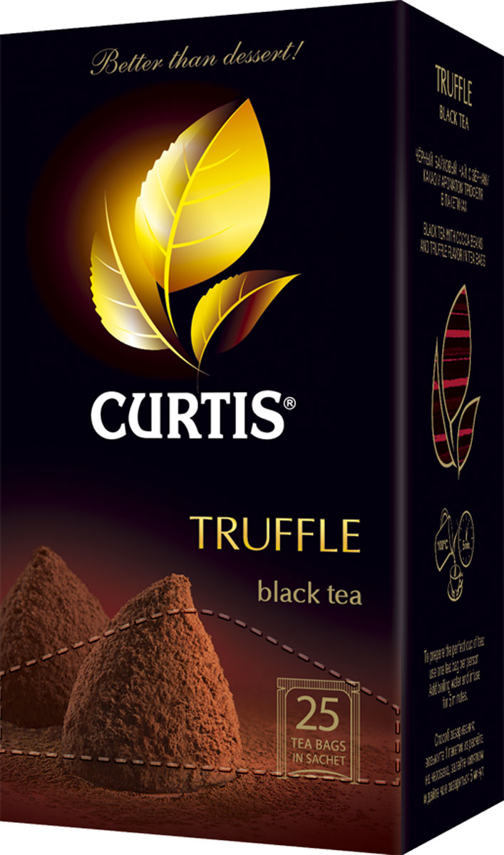 Curtis Truffle Tea черный чай в пакетиках, 25 шт512708 Curtis Truffle Tea черный чай в пакетиках, 25 шт512708Curtis Truffle Tea это соблазнительный вкус нежного шоколадного трюфеля с тонкой сливочной нотой придает особую яркость великолепному черному чаю. Роскошно, словно вечер в Ницце.