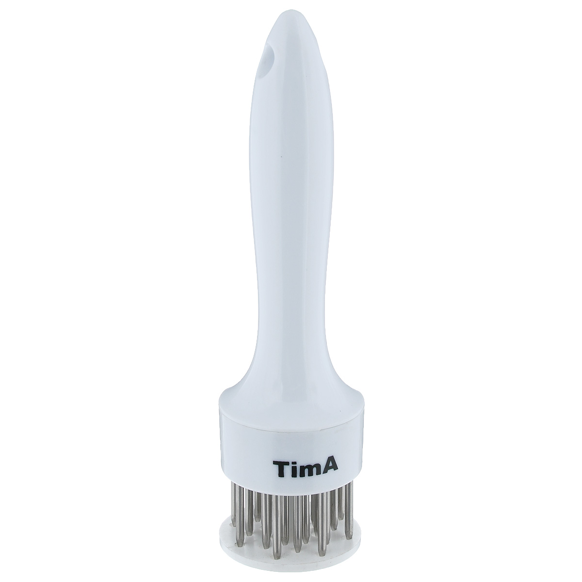 Тендерайзер TimA, цвет: белый, высота 19 см2012W Тендерайзер TimA, цвет: белый, высота 19 см2012WТендерайзер TimA - это ручной аппарат для приготовления высококачественных отбивных. Разрыхлитель выполнен из прочного пищевого пластика со стальными стержнями. В отличие от отбивки молотком, обработка мяса тендерайзером не нарушает структуру мяса и его внешний вид. Мясо прокалывается в сотнях мест острыми ножами тендерайзера, благодаря чему оно становится мягче. Отложив в сторону молоток для отбивания мяса, и воспользовавшись тендерайзером, вы убедитесь в том, что любое мясо без костей после разрыхления жарится гораздо быстрее и остается мягким и сочным. Можно мыть в посудомоечной машине.
