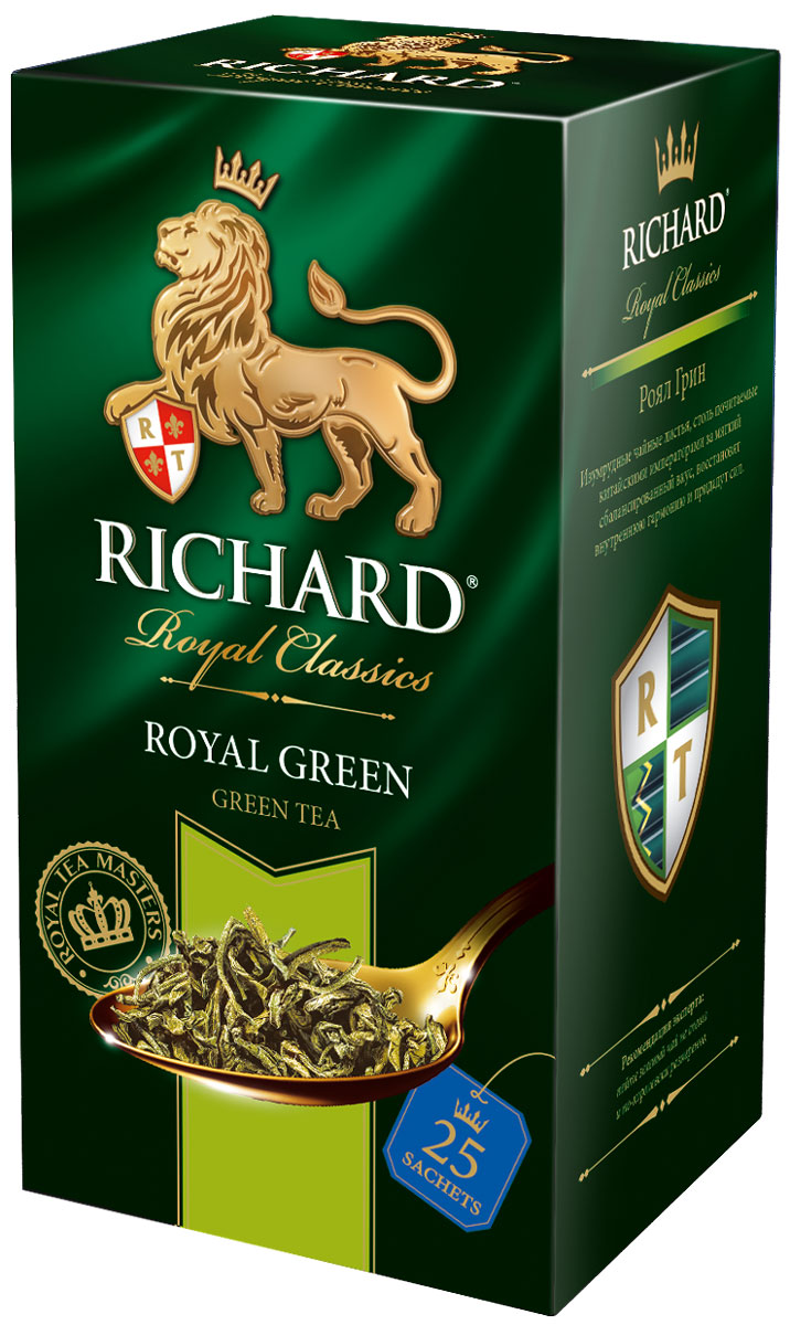 Richard Royal Green зеленый чай в пакетиках, 25 шт610650 Richard Royal Green зеленый чай в пакетиках, 25 шт610650Richard Royal Green - зеленый байховый китайский чай в пакетиках. Изумрудные чайные листья, столь почитаемые за мягкий сбалансированный вкус, восстановят внутреннюю гармонию и придадут сил.