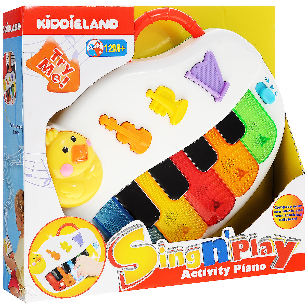 Kiddieland Развивающая игрушка ПианиноKID 051383 Kiddieland Развивающая игрушка ПианиноKID 051383Развивающая игрушка Kiddieland Пианино обязательно порадует малыша. Игрушка придется по душе всем детям, которые любят музыку, так как с помощью данной модели можно извлекать самые необычные звуки. Сочиняй свои собственные мелодии - на скрипке, трубе, арфе - или слушай имеющиеся композиции под мерцание огоньков. С помощью голубой кнопочки справа можно установить тихий, громкий или беззвучный режим. Игрушка развивает мелкую моторику, мышление, зрительное и звуковое восприятие, повышает двигательную активность малышей. Рекомендуемый возраст: от 12 месяцев. Питание: 2 батарейки типа АА (входят в комплект).